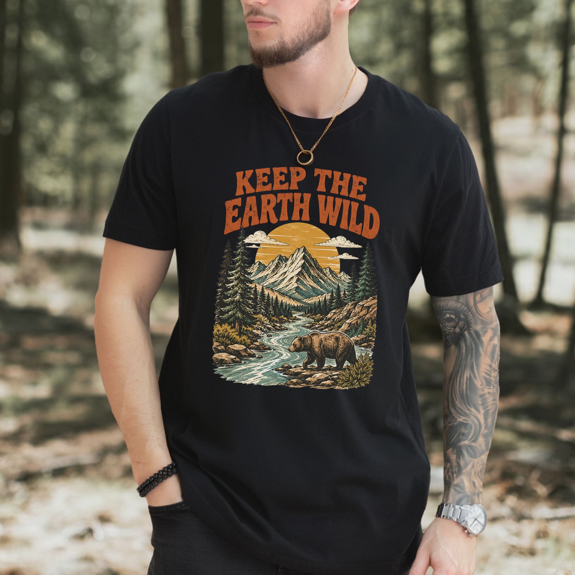 Keep the Earth Wild Retro Bear Mountain Nature Lover Eco T-Shirt