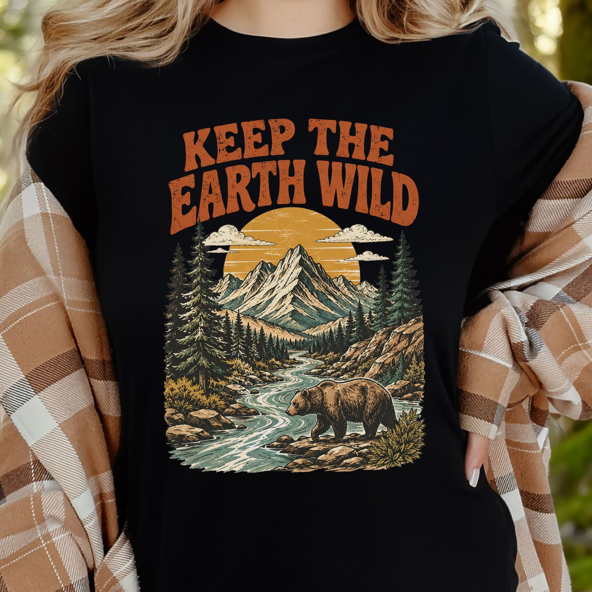 Keep the Earth Wild Retro Bear Mountain Nature Lover Eco T-Shirt