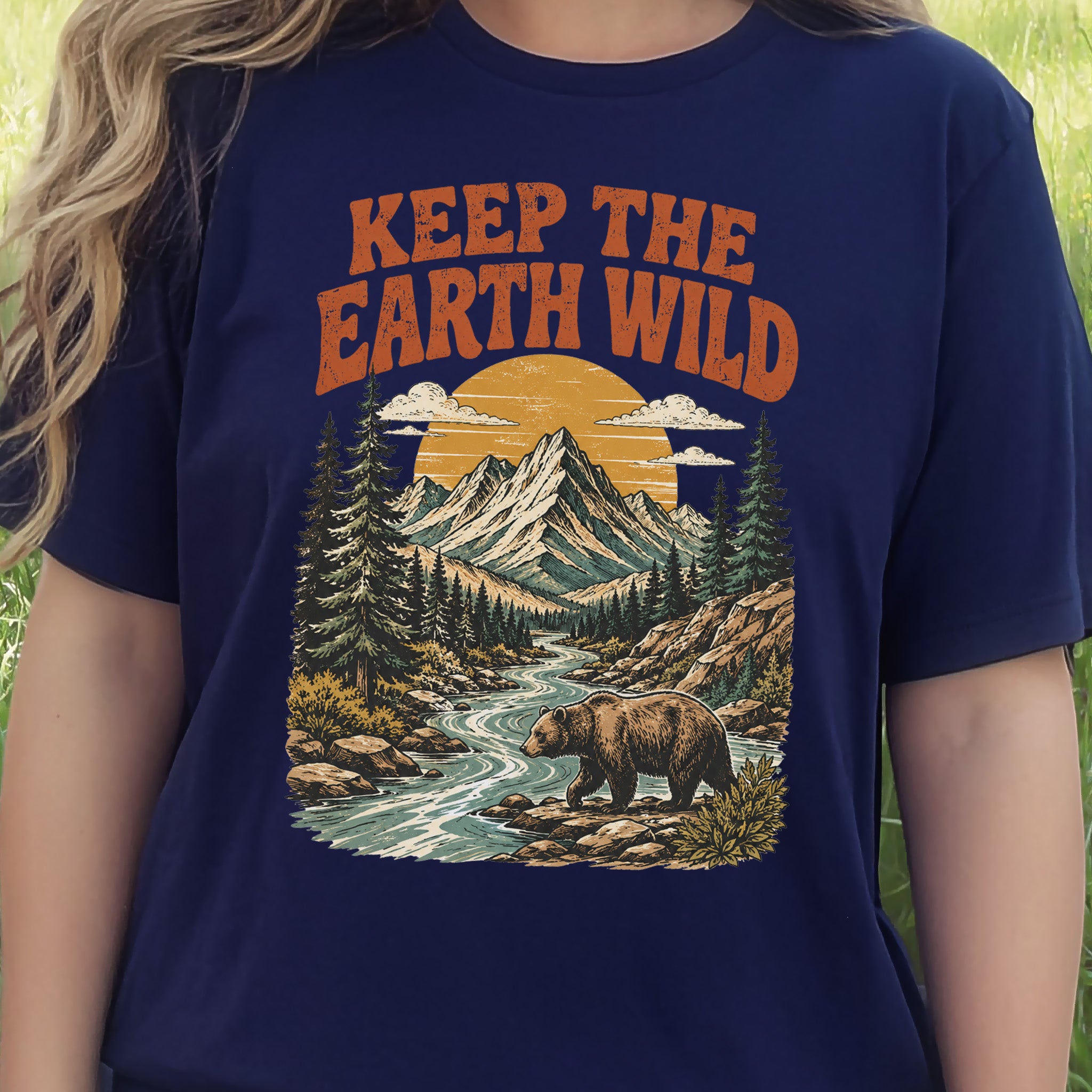 Keep the Earth Wild Retro Bear Mountain Nature Lover Eco T-Shirt