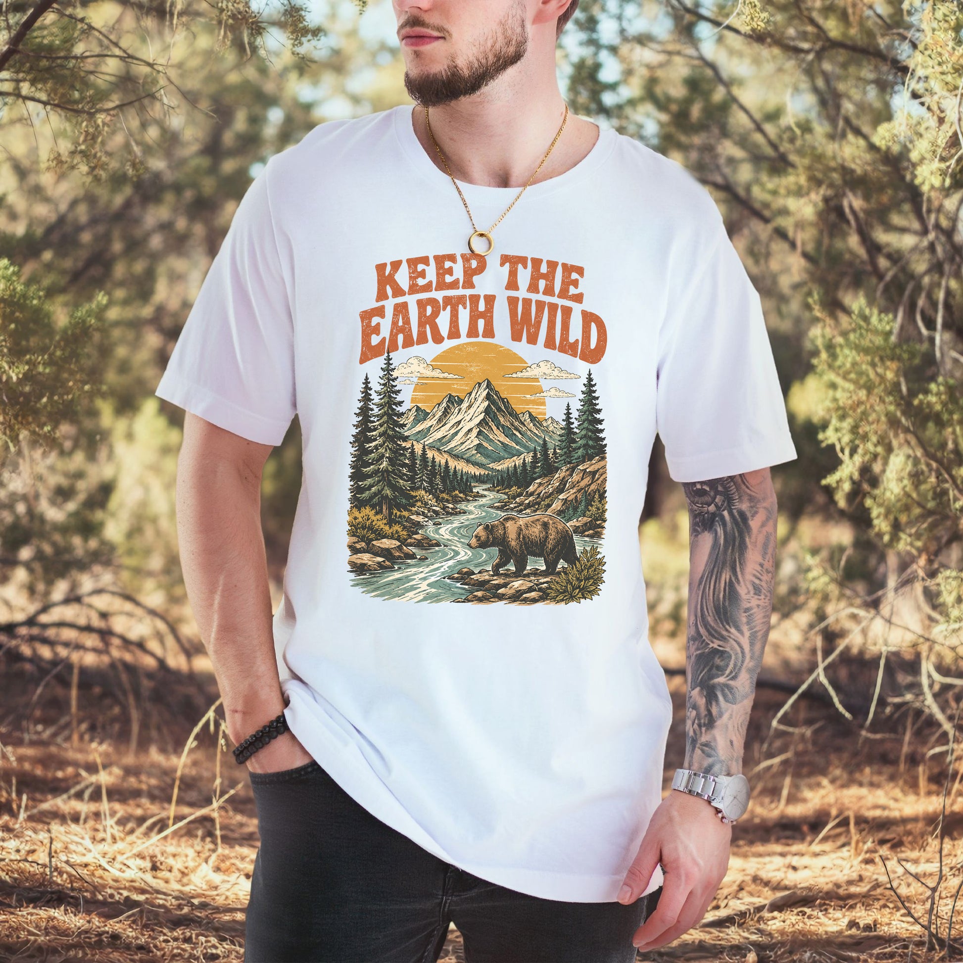 Keep the Earth Wild Retro Bear Mountain Nature Lover Eco T-Shirt