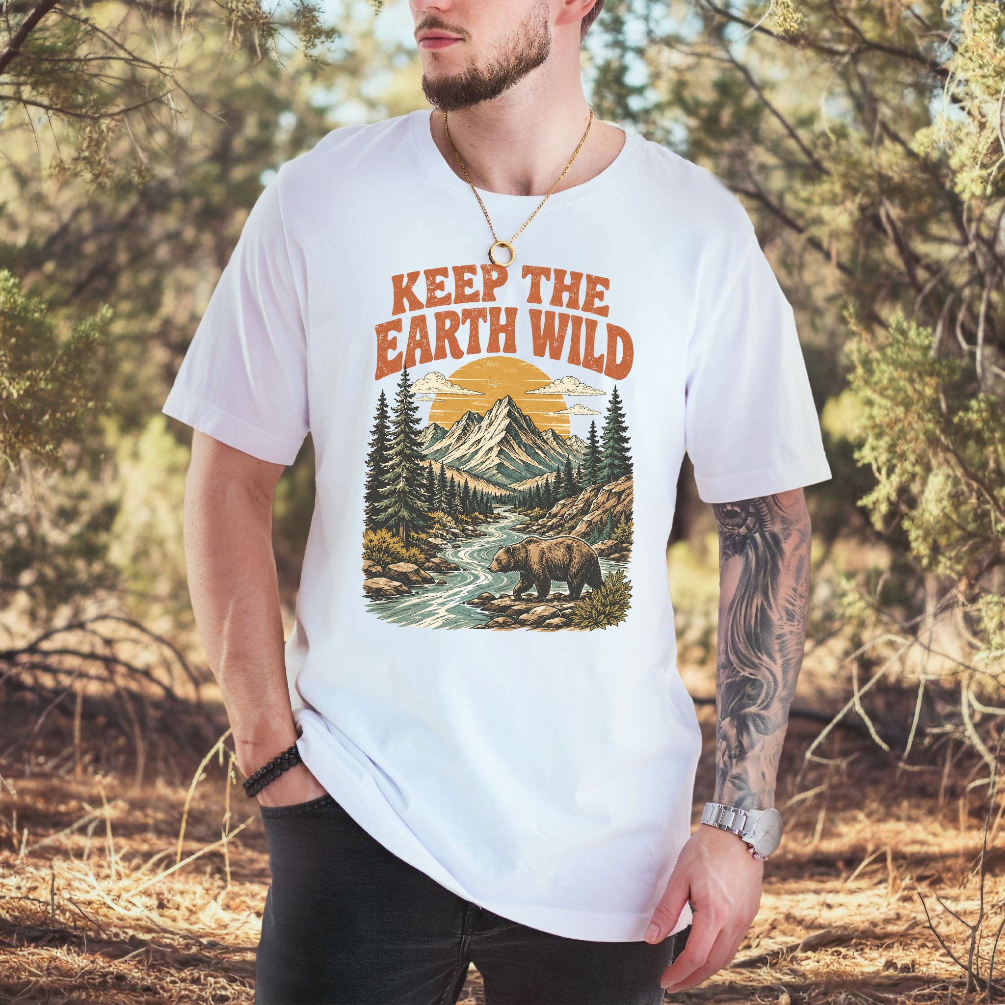 Keep the Earth Wild Retro Bear Mountain Nature Lover Eco T-Shirt