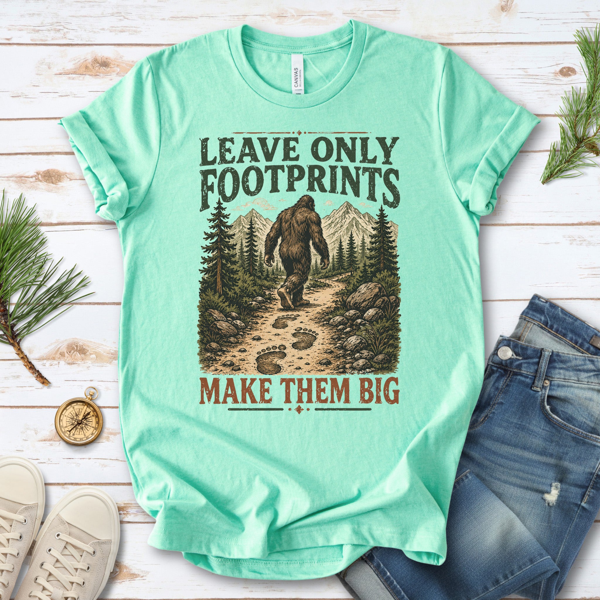 Leave Only Footprints Bigfoot Sasquatch Hiking Humor T-Shirt