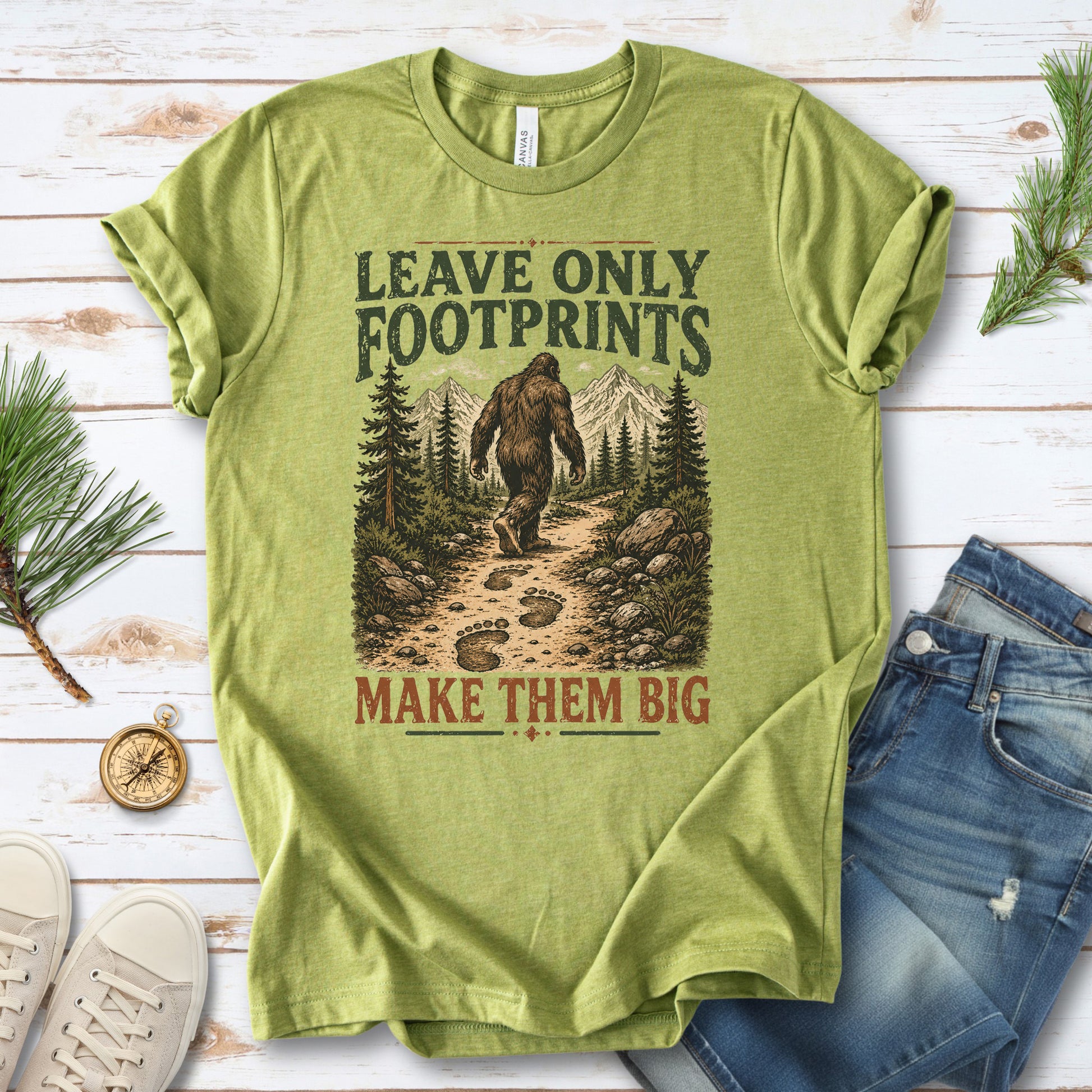 Leave Only Footprints Bigfoot Sasquatch Hiking Humor T-Shirt