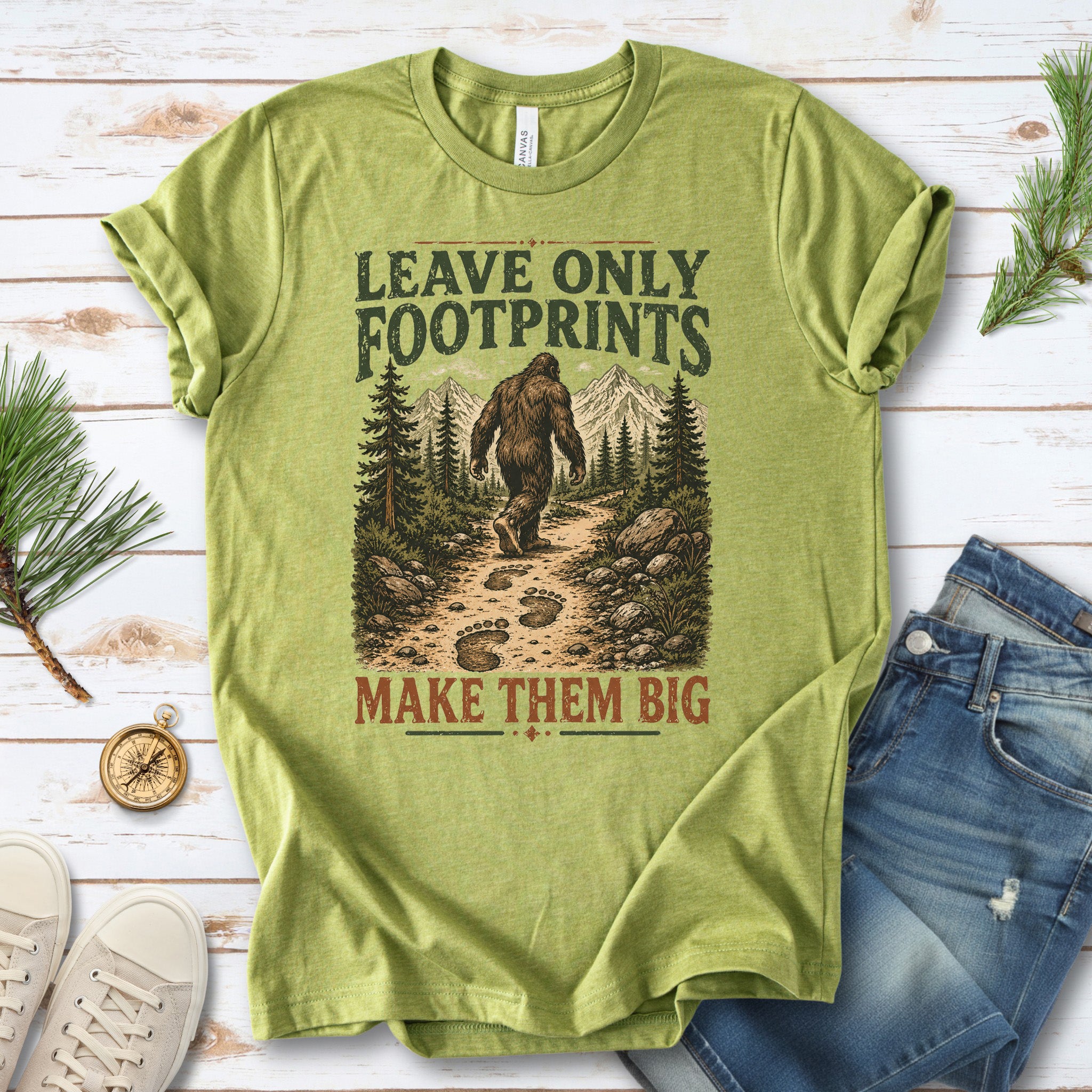 Leave Only Footprints Bigfoot Sasquatch Hiking Humor T-Shirt