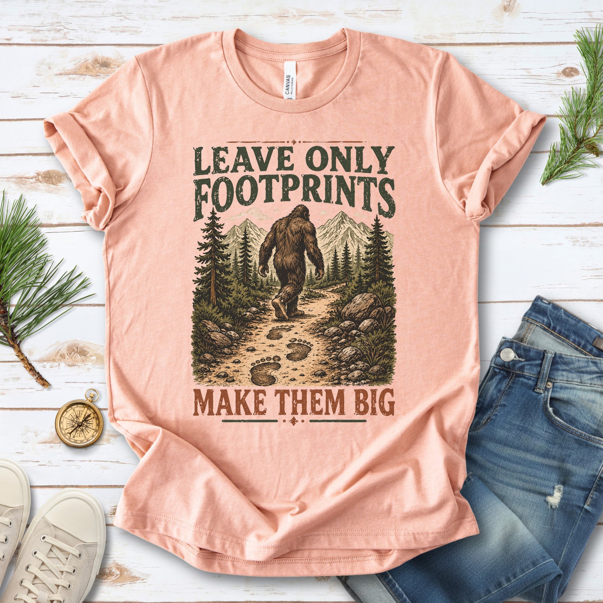 Leave Only Footprints Bigfoot Sasquatch Hiking Humor T-Shirt