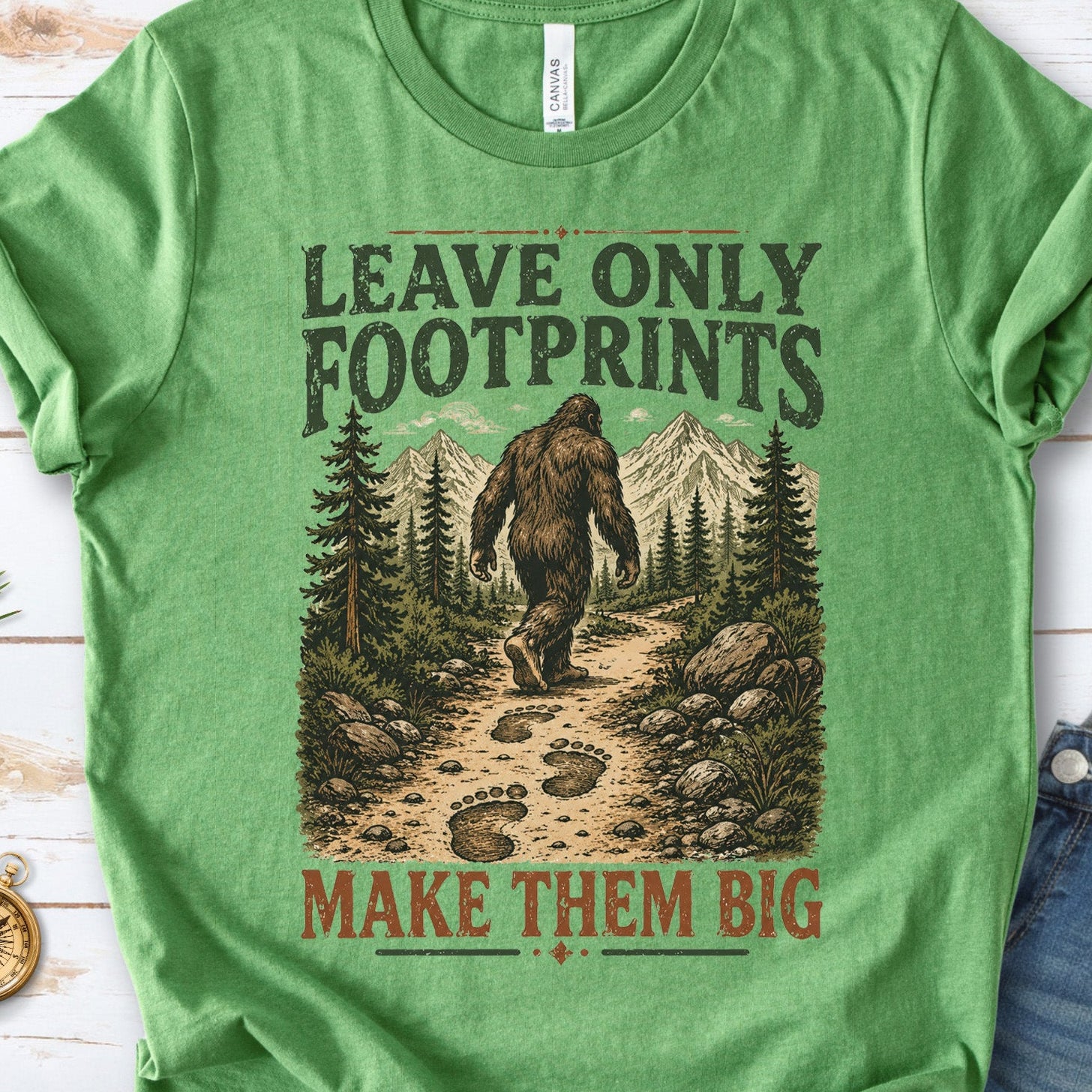 Leave Only Footprints Bigfoot Sasquatch Hiking Humor T-Shirt