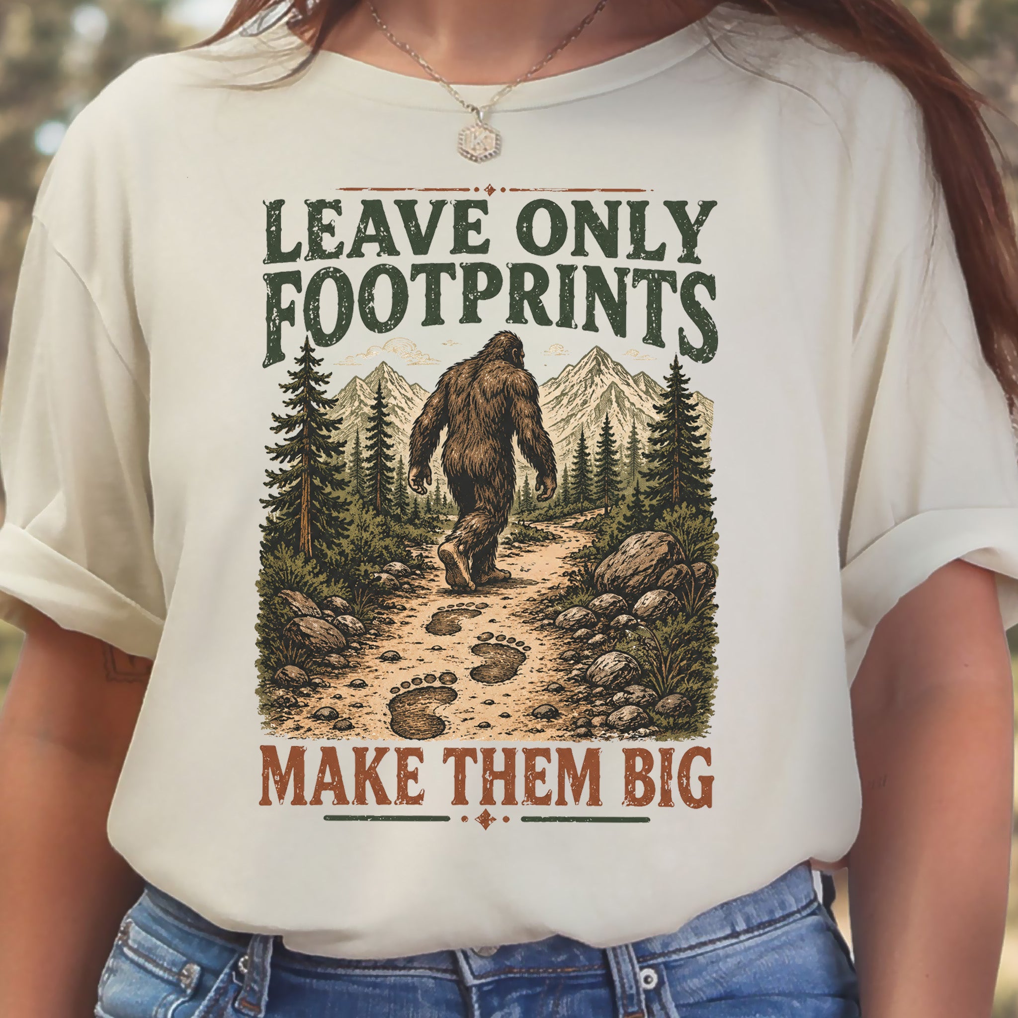 Leave Only Footprints Bigfoot Sasquatch Hiking Humor T-Shirt