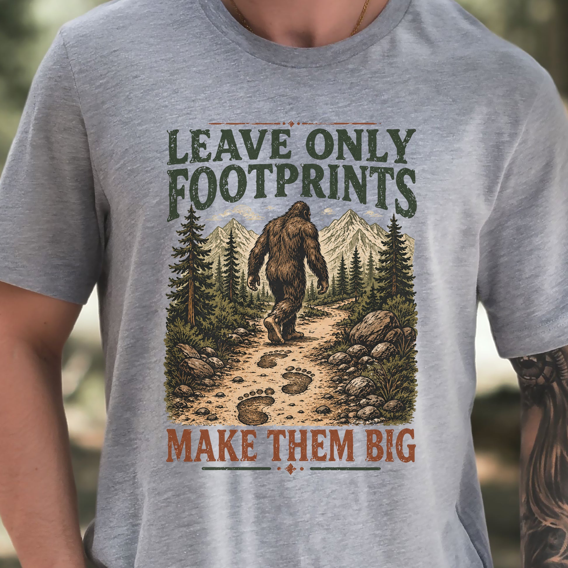 Leave Only Footprints Bigfoot Sasquatch Hiking Humor T-Shirt