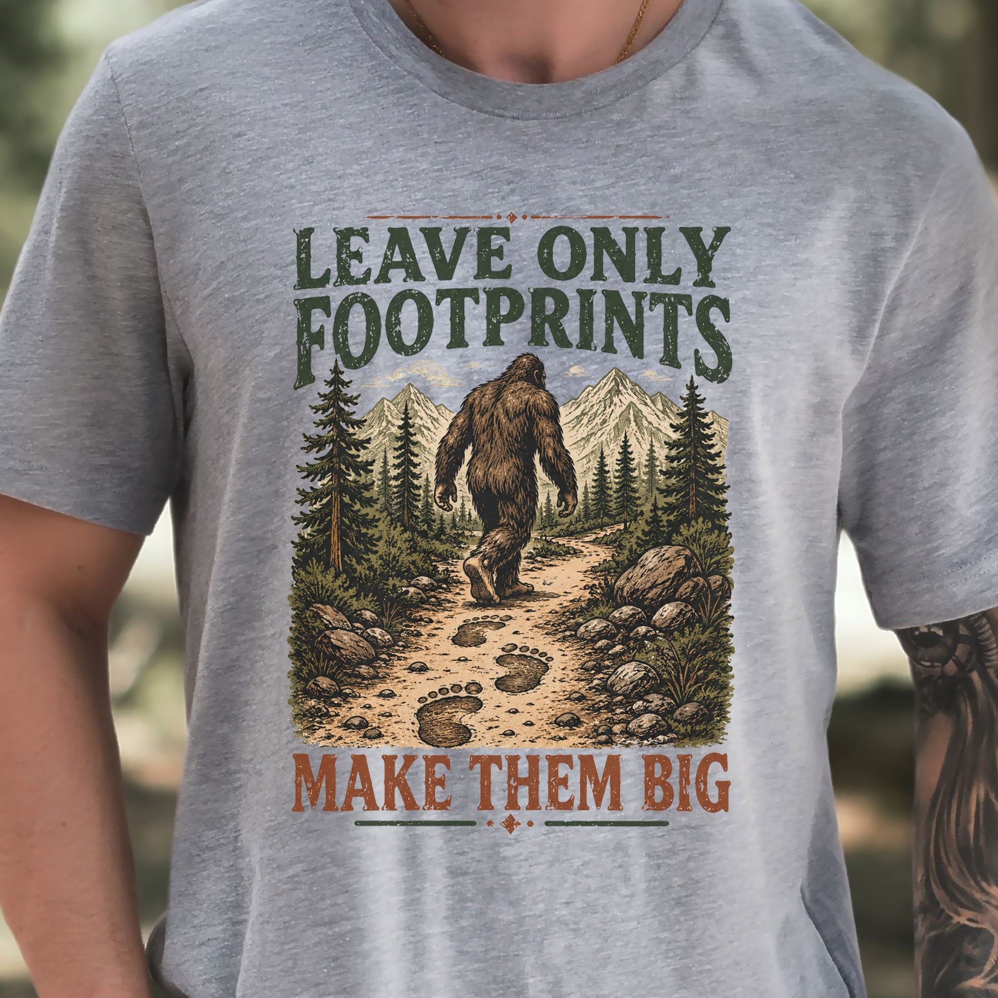 Leave Only Footprints Bigfoot Sasquatch Hiking Humor T-Shirt