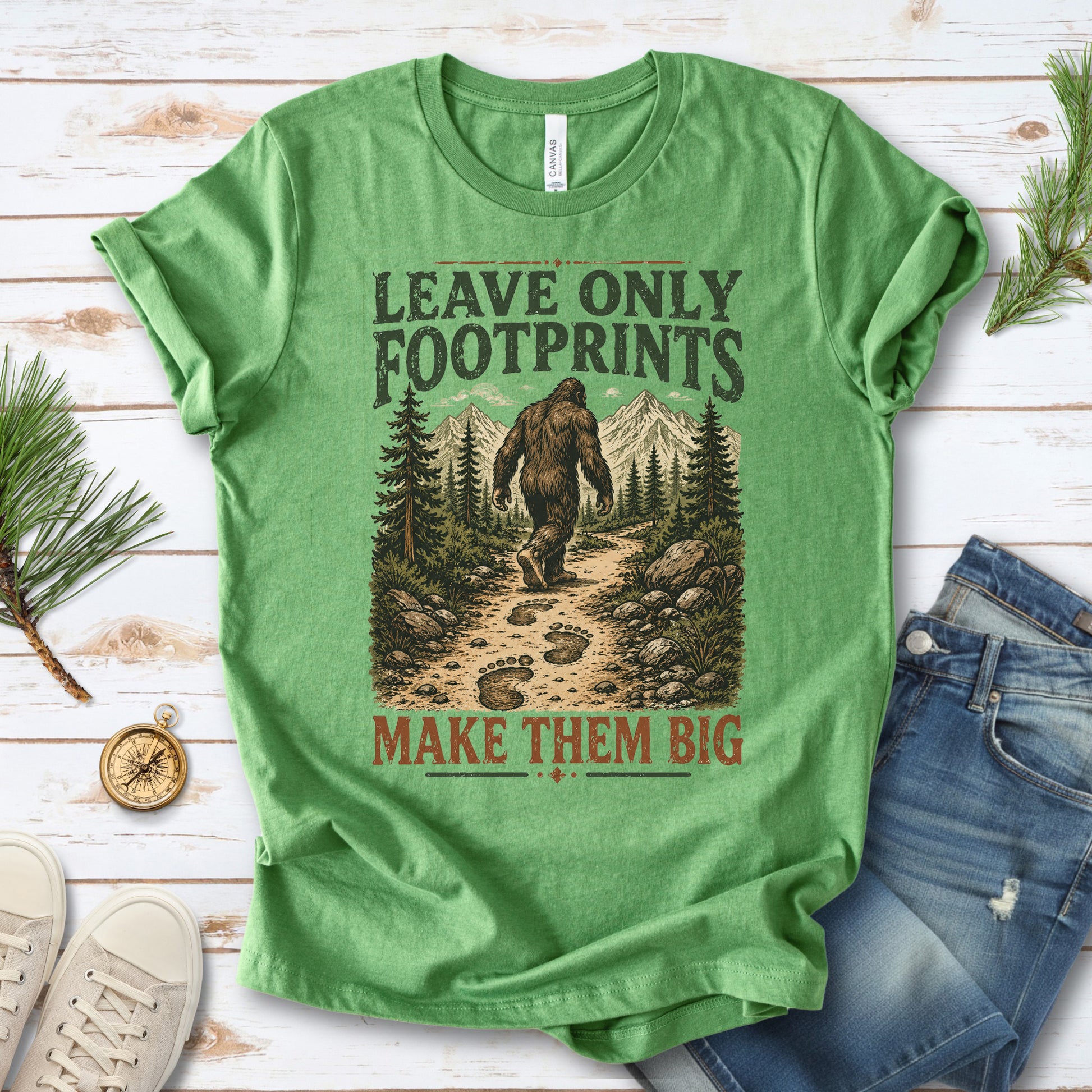 Leave Only Footprints Bigfoot Sasquatch Hiking Humor T-Shirt