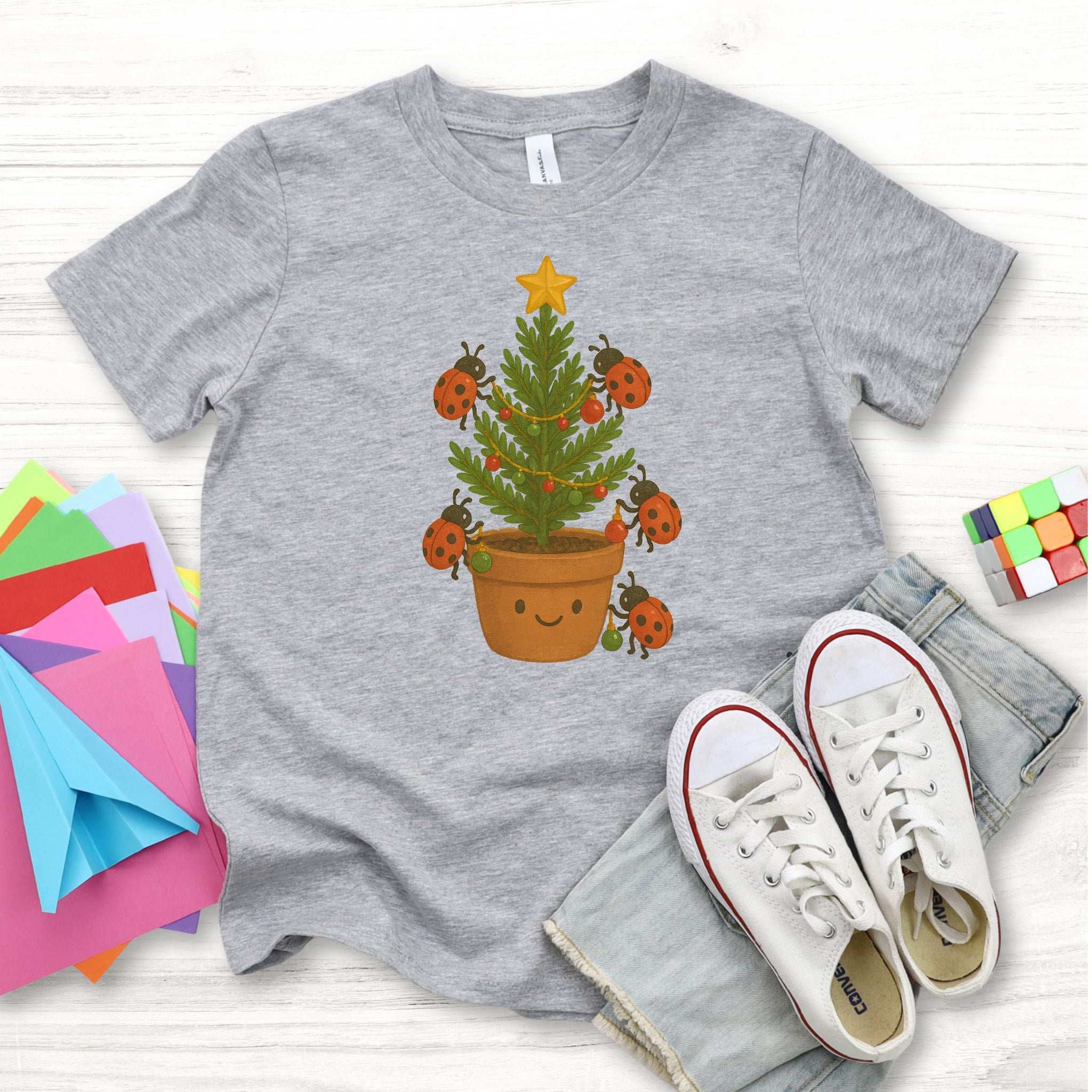 Ladybug Christmas Tree Youth T-Shirt – Cute Holiday Bug Magic