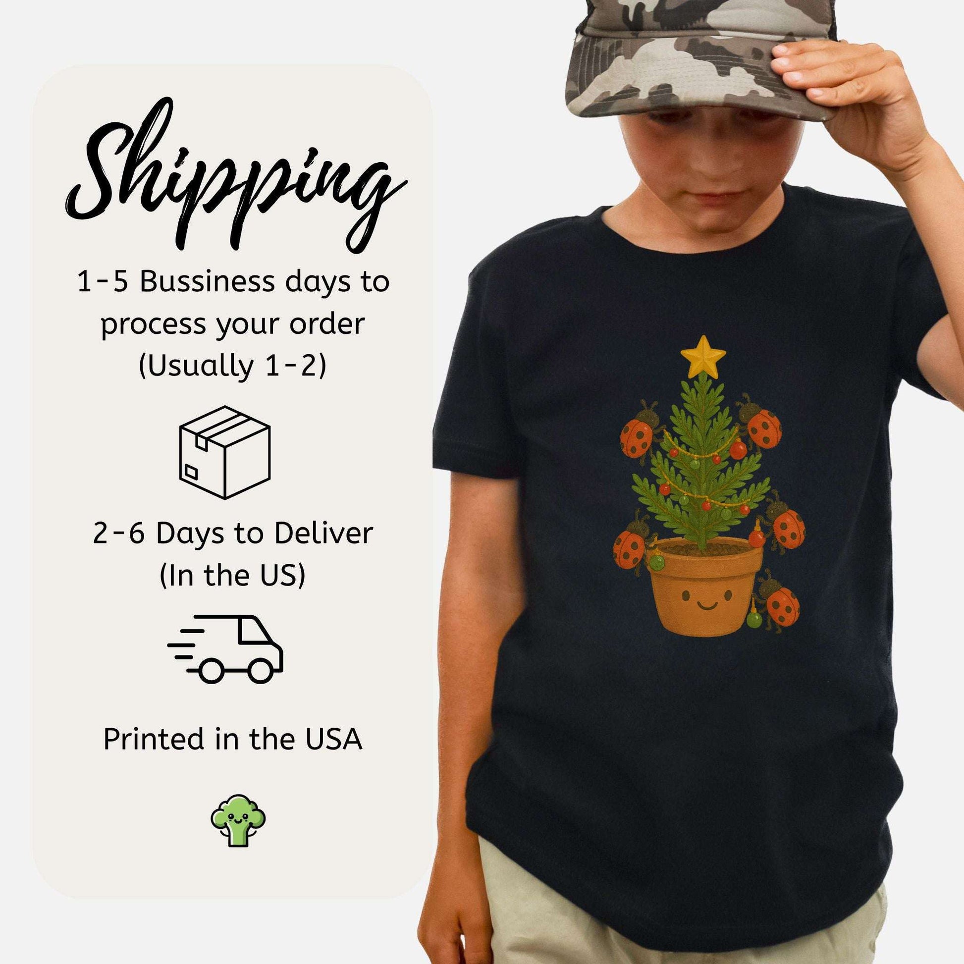 Ladybug Christmas Tree Youth T-Shirt – Cute Holiday Bug Magic