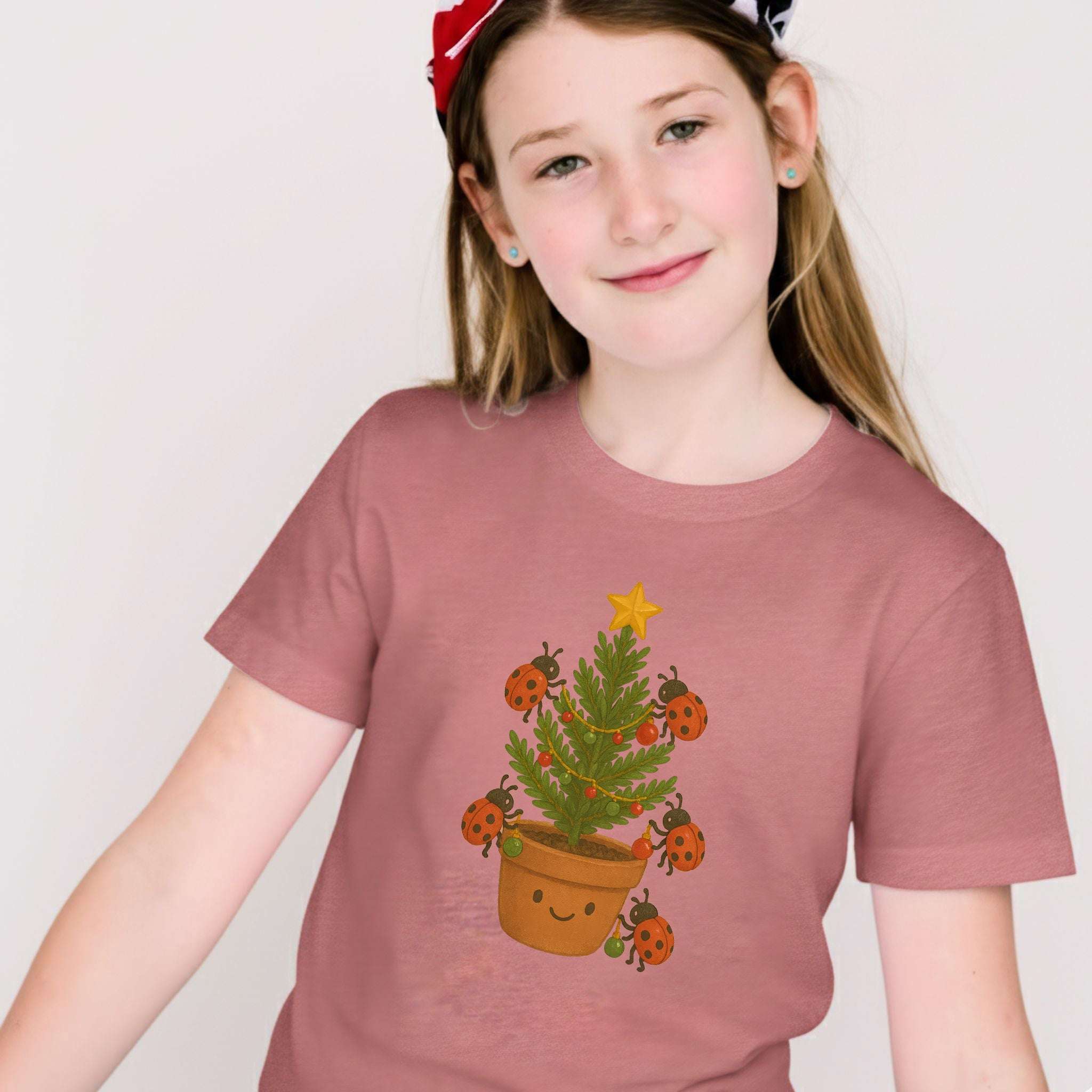 Ladybug Christmas Tree Youth T-Shirt – Cute Holiday Bug Magic