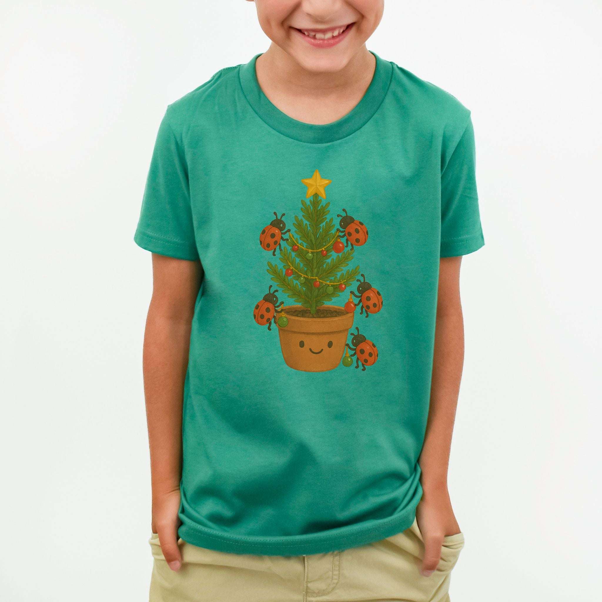 Ladybug Christmas Tree Youth T-Shirt – Cute Holiday Bug Magic