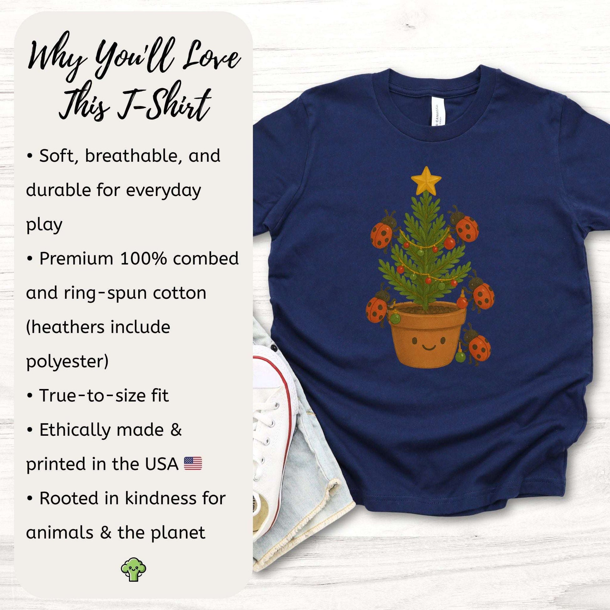 Ladybug Christmas Tree Youth T-Shirt – Cute Holiday Bug Magic