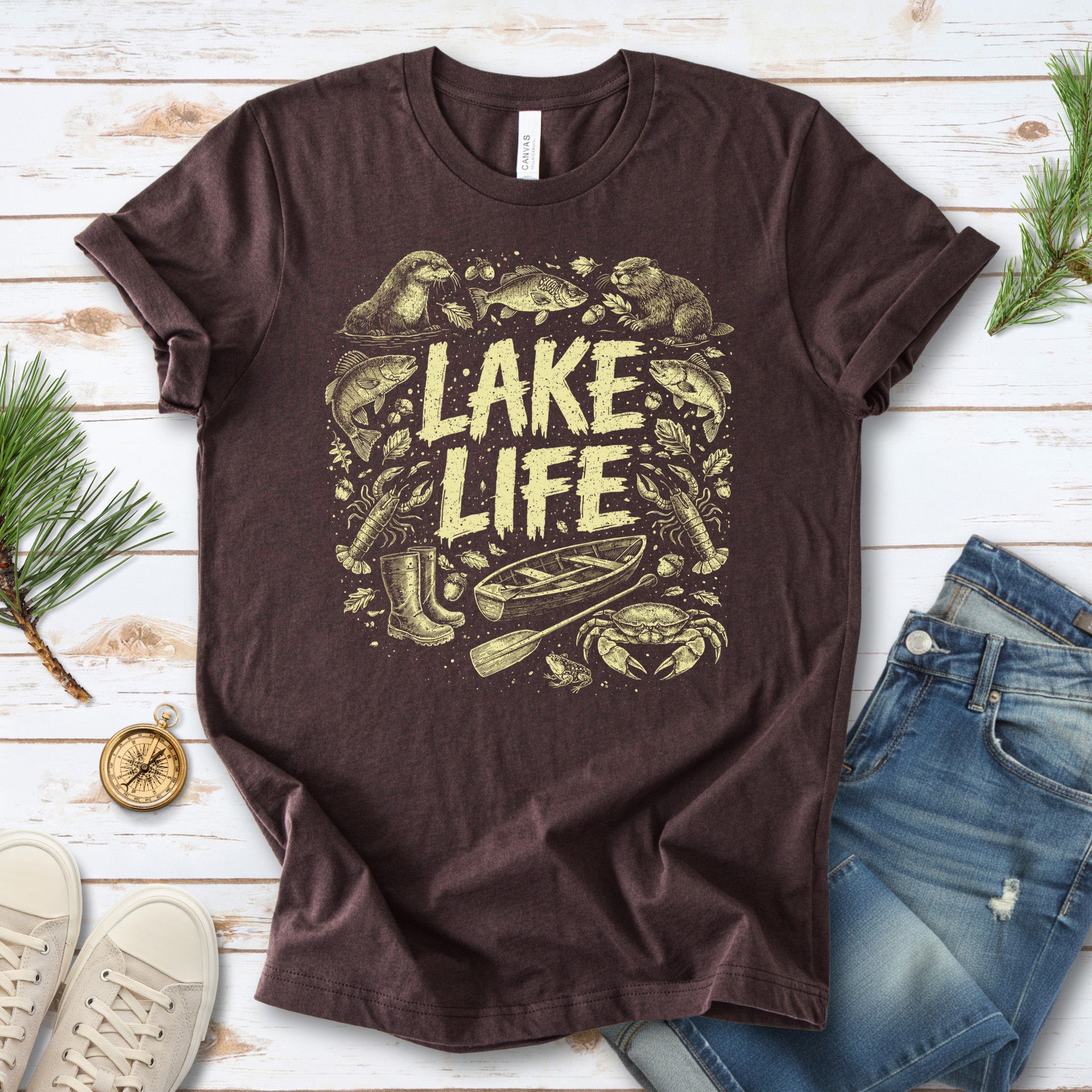 Lake Life Retro Wildlife Boat Adventure T-Shirt
