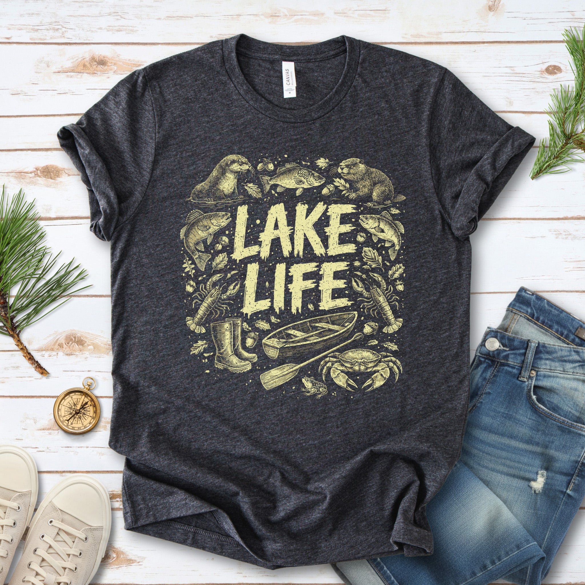 Lake Life Retro Wildlife Boat Adventure T-Shirt