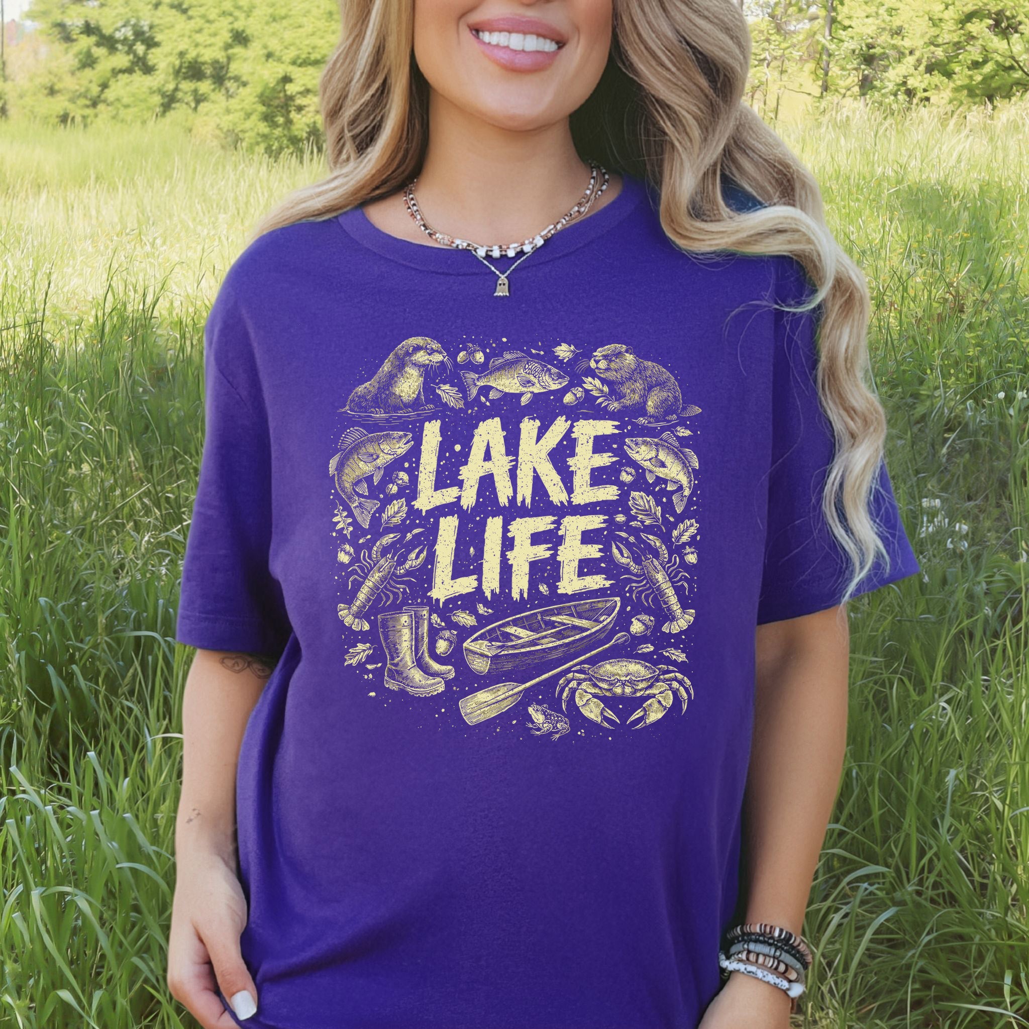 Lake Life Retro Wildlife Boat Adventure T-Shirt