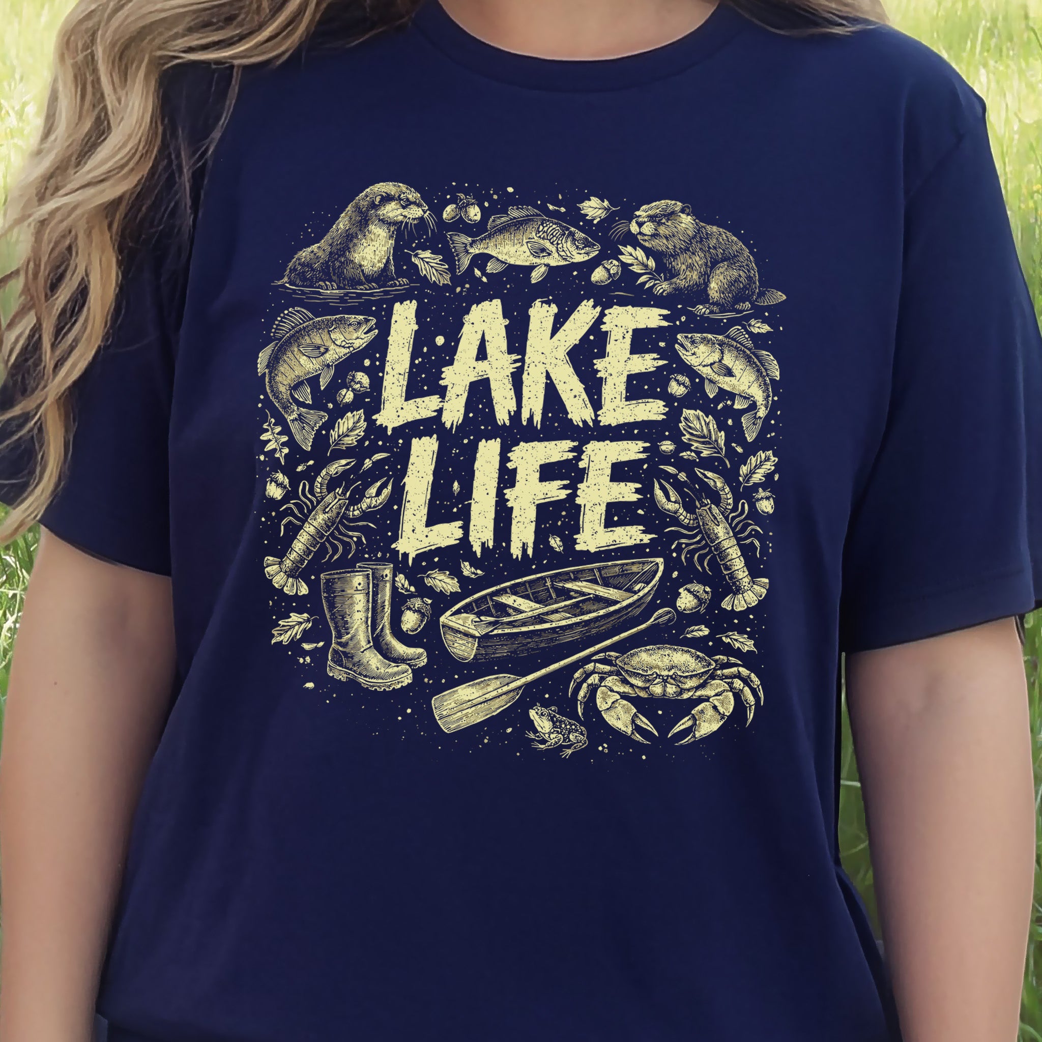 Lake Life Retro Wildlife Boat Adventure T-Shirt