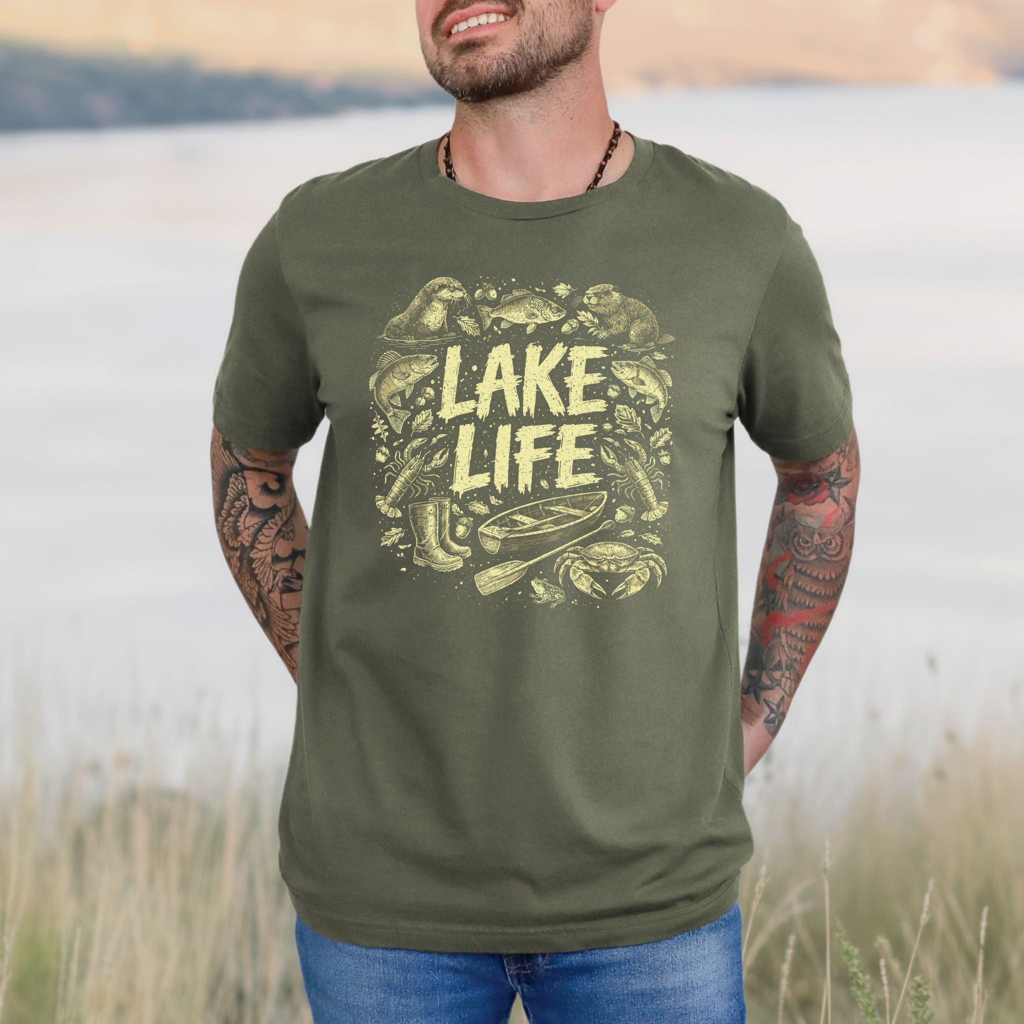 Lake Life Retro Wildlife Boat Adventure T-Shirt