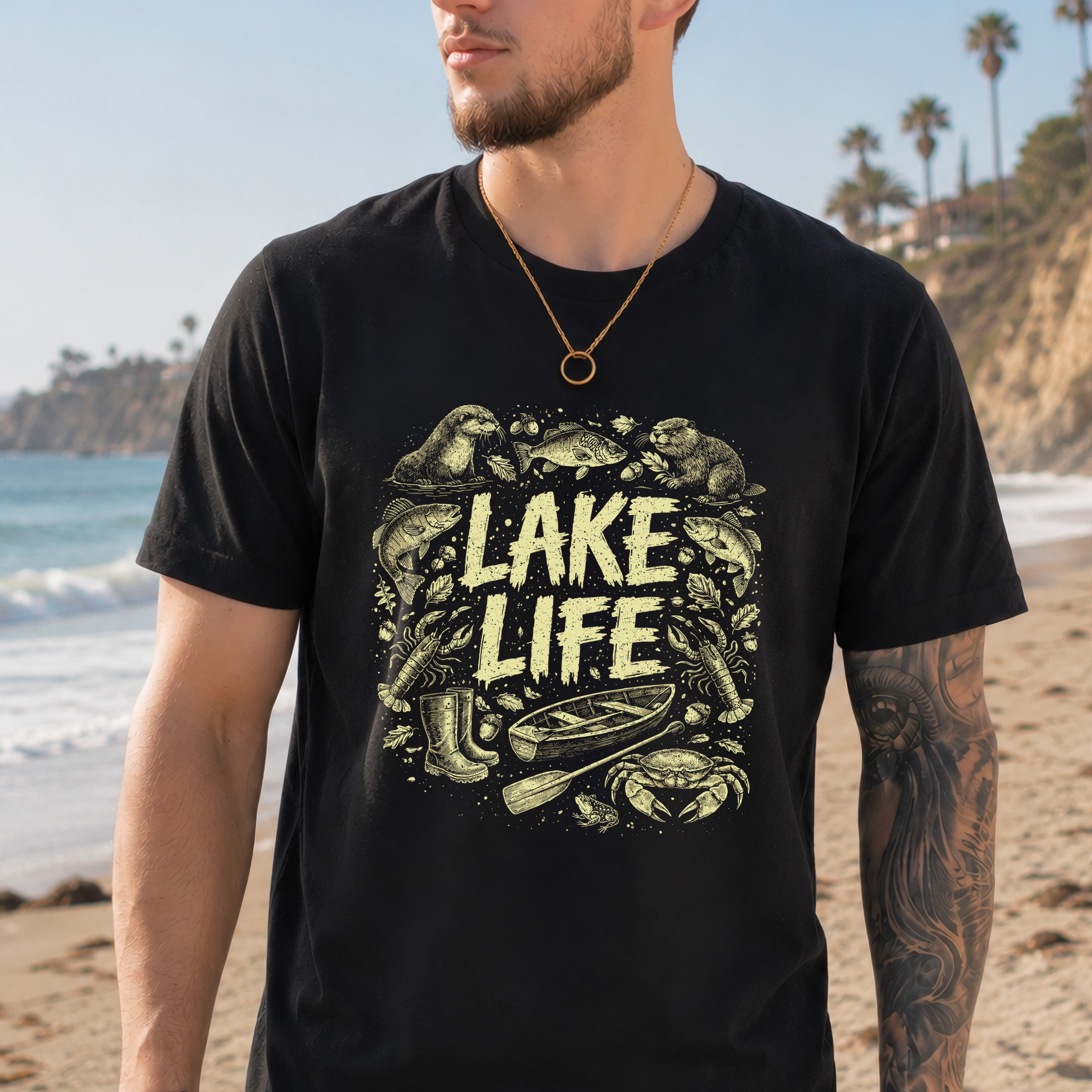 Lake Life Retro Wildlife Boat Adventure T-Shirt
