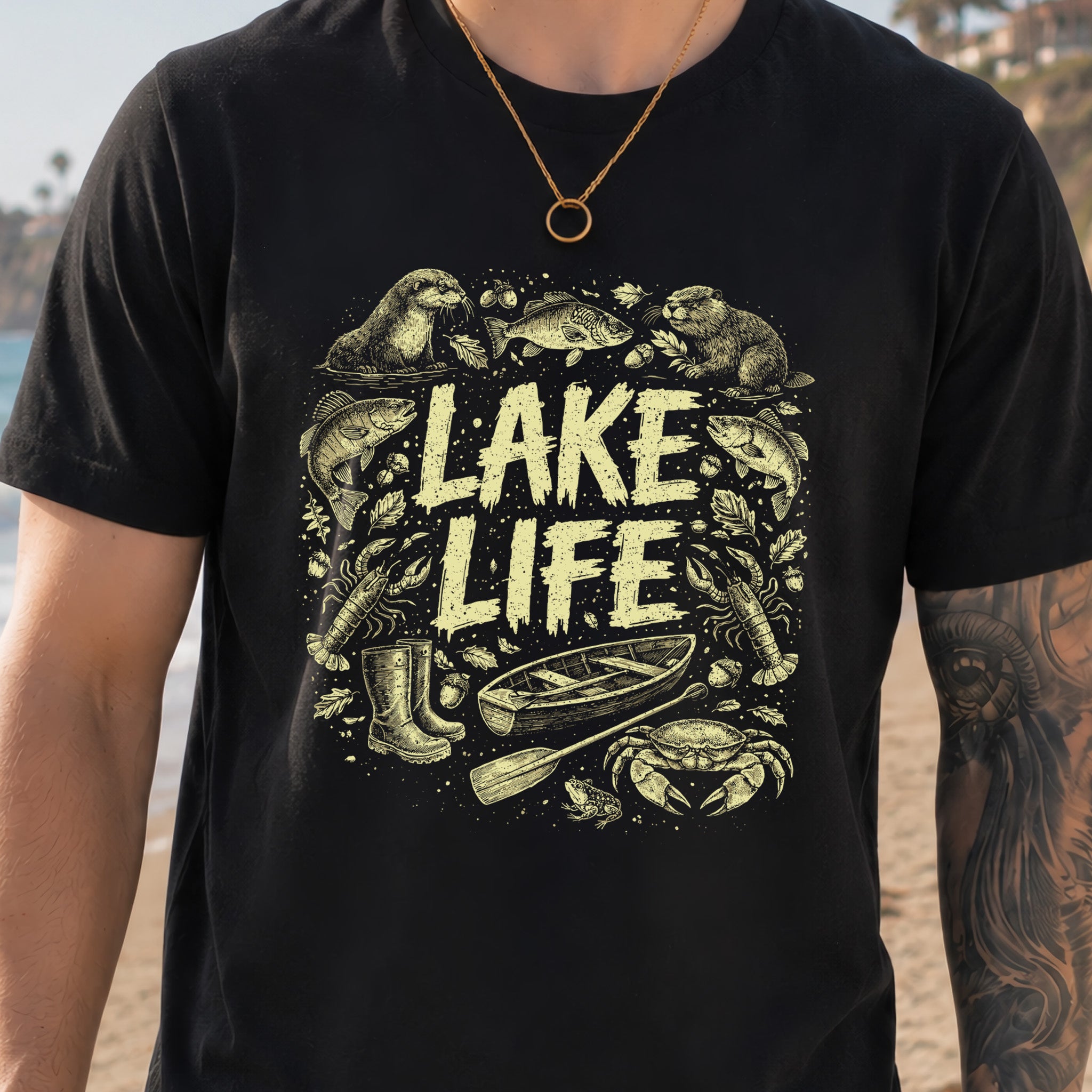 Lake Life Retro Wildlife Boat Adventure T-Shirt