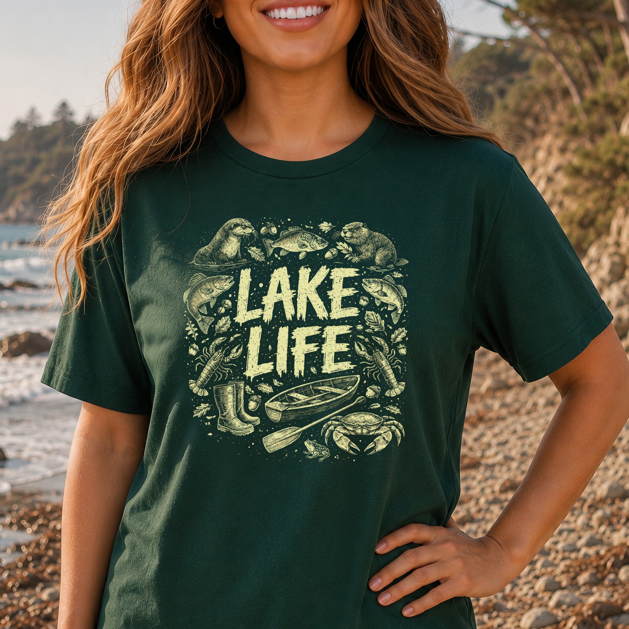 Lake Life Retro Wildlife Boat Adventure T-Shirt