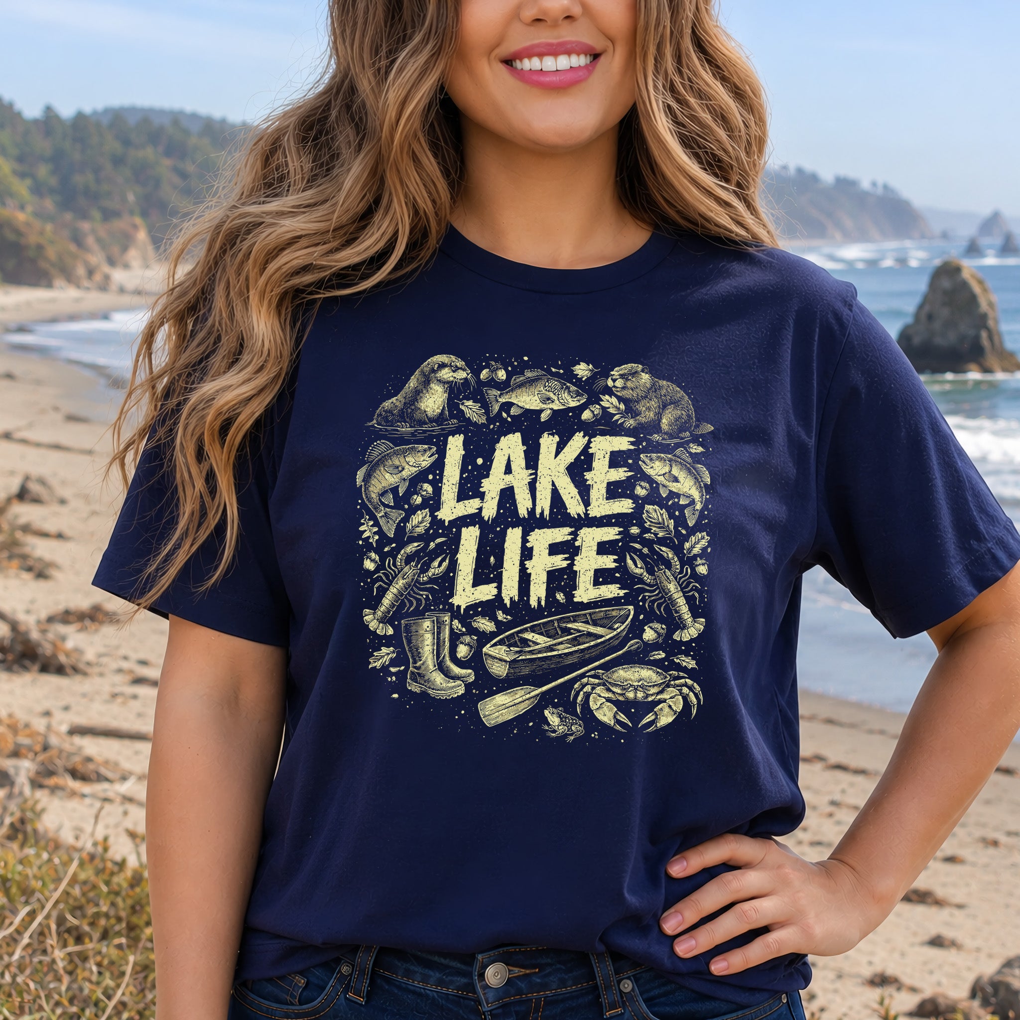Lake Life Retro Wildlife Boat Adventure T-Shirt