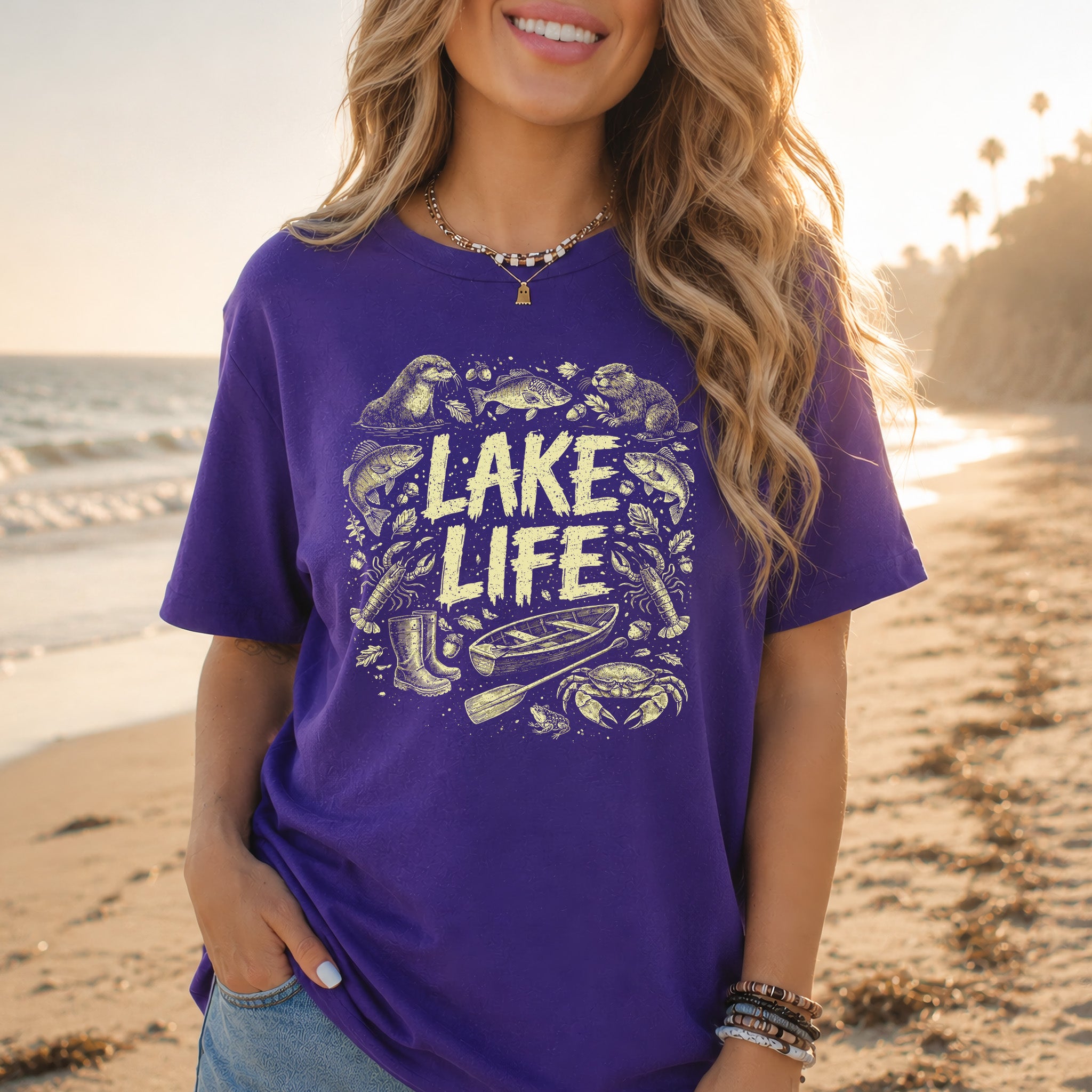 Lake Life Retro Wildlife Boat Adventure T-Shirt