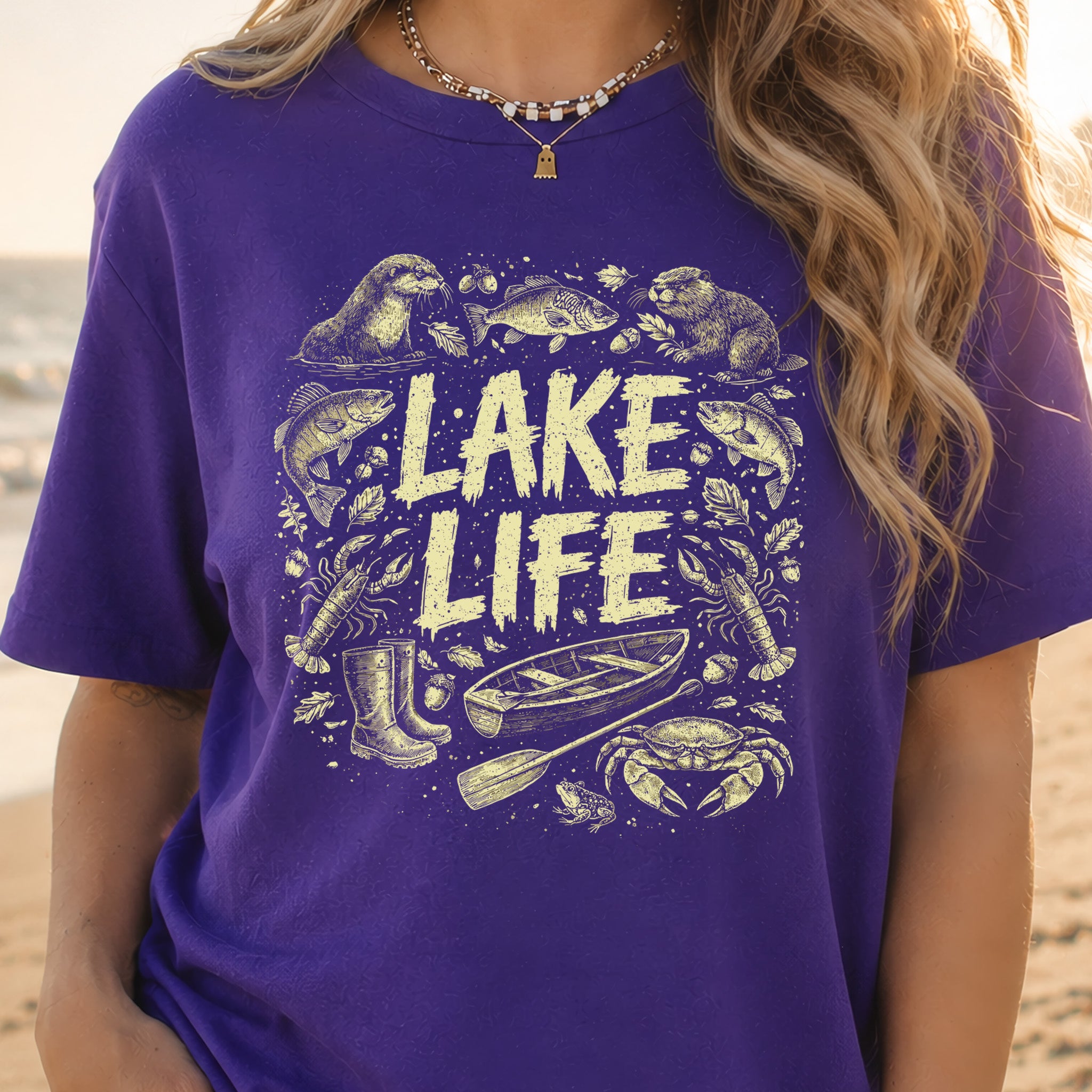 Lake Life Retro Wildlife Boat Adventure T-Shirt