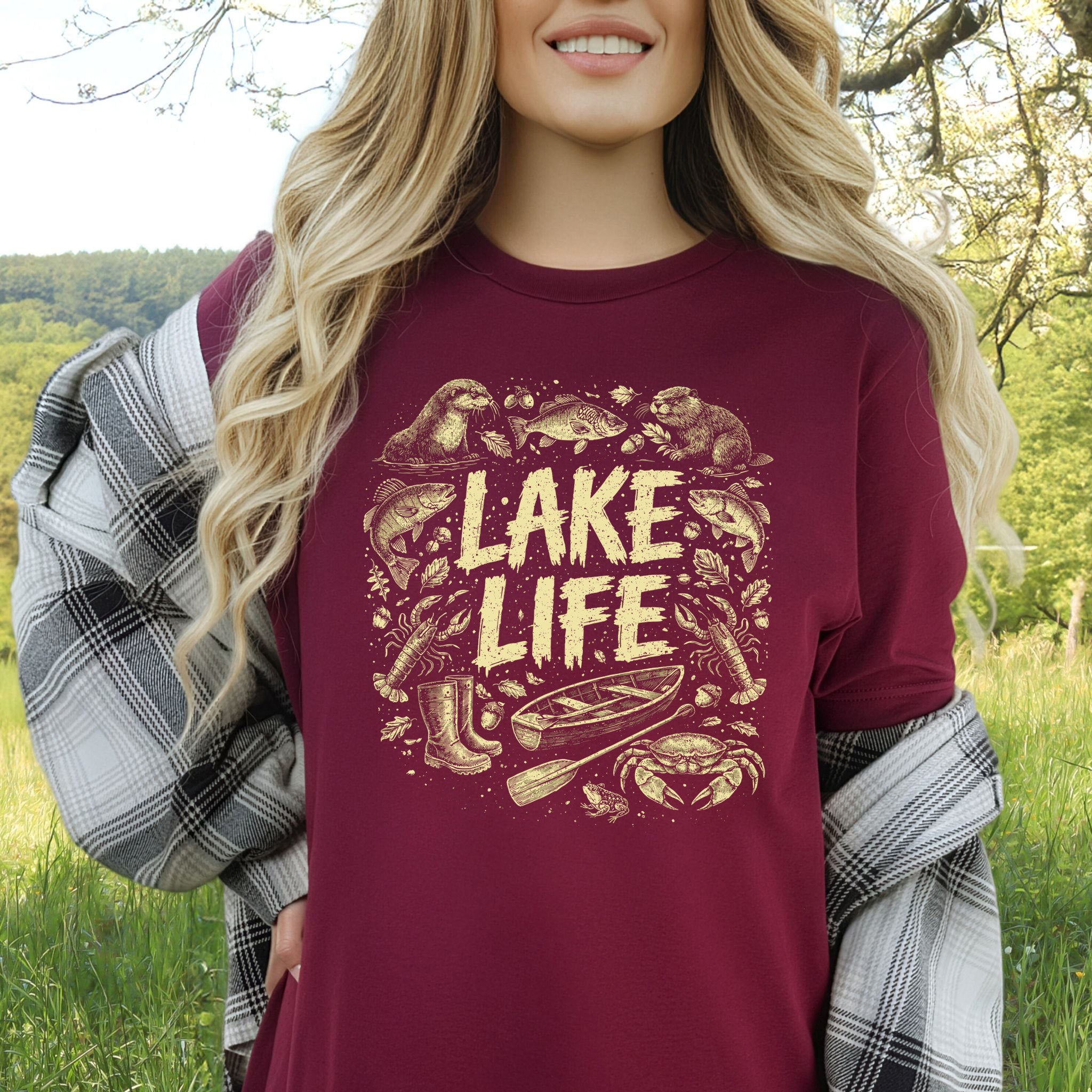 Lake Life Retro Wildlife Boat Adventure T-Shirt