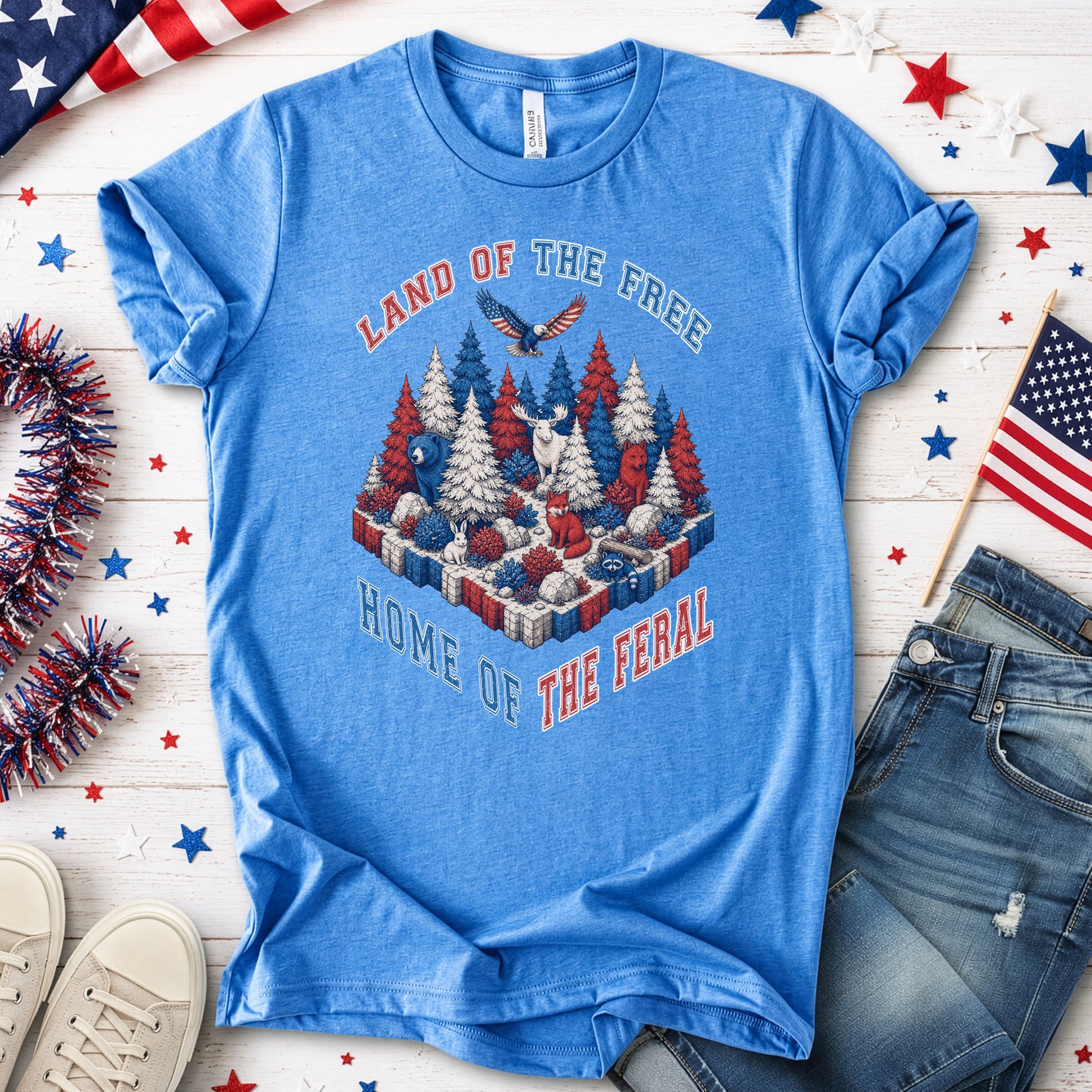 Land of the Free Home of the Feral Patriotic Wildlife T-Shirt