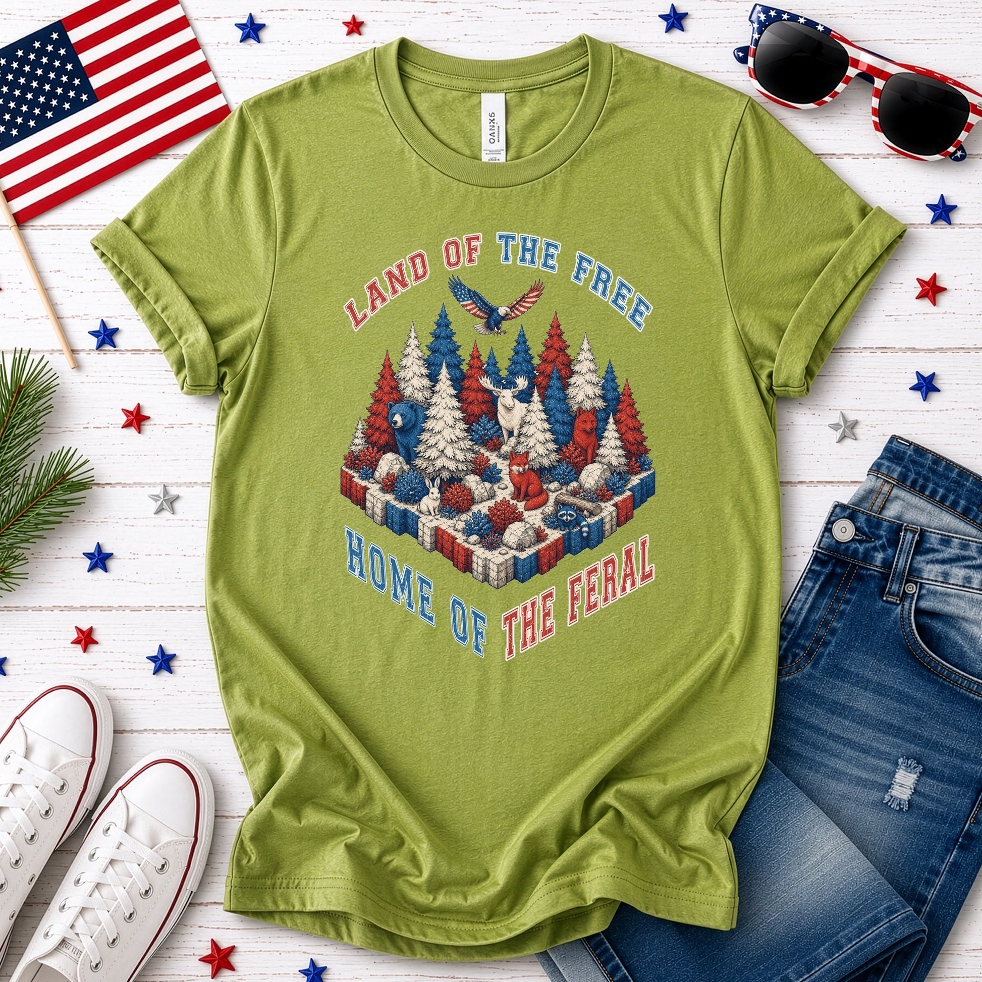Land of the Free Home of the Feral Patriotic Wildlife T-Shirt