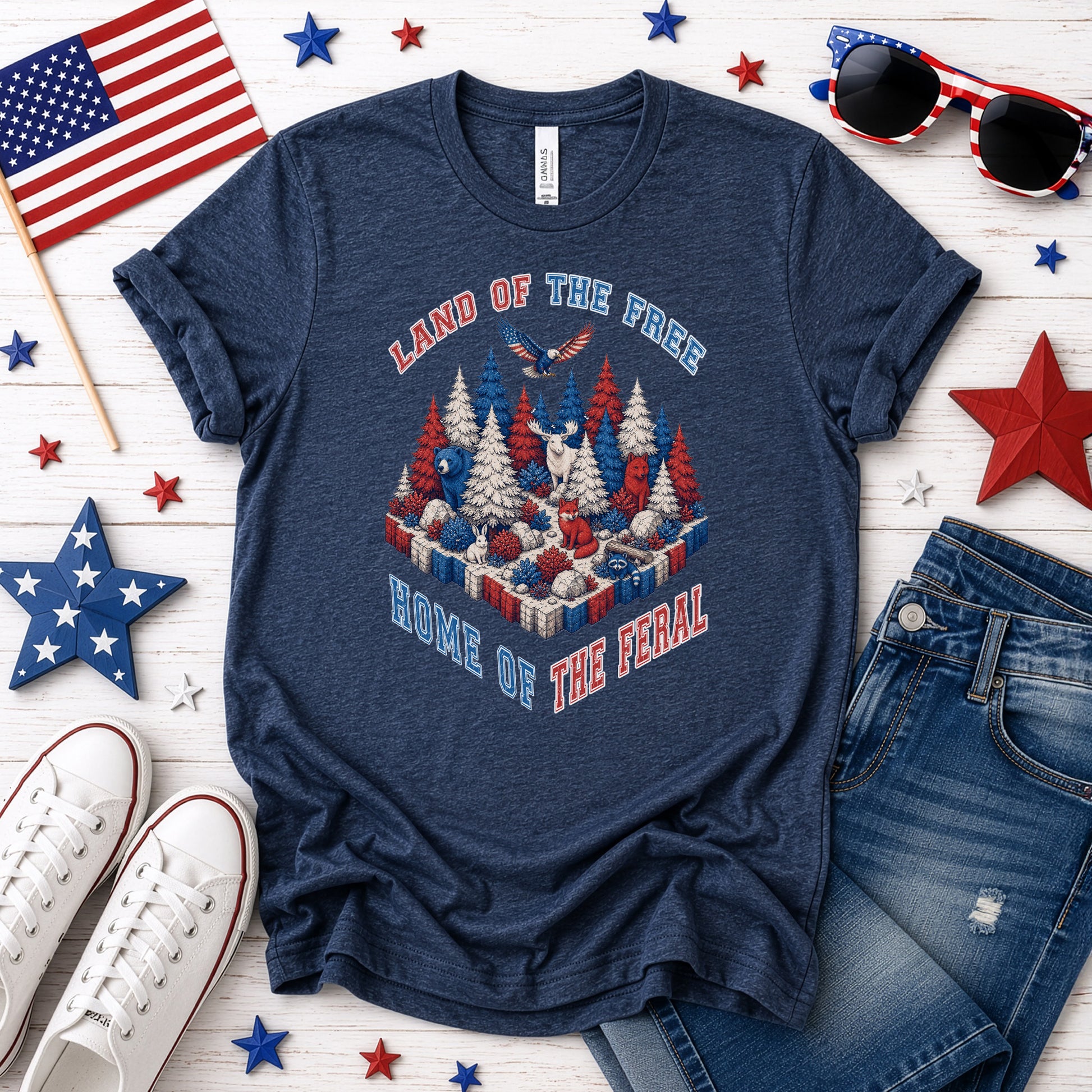 Land of the Free Home of the Feral Patriotic Wildlife T-Shirt