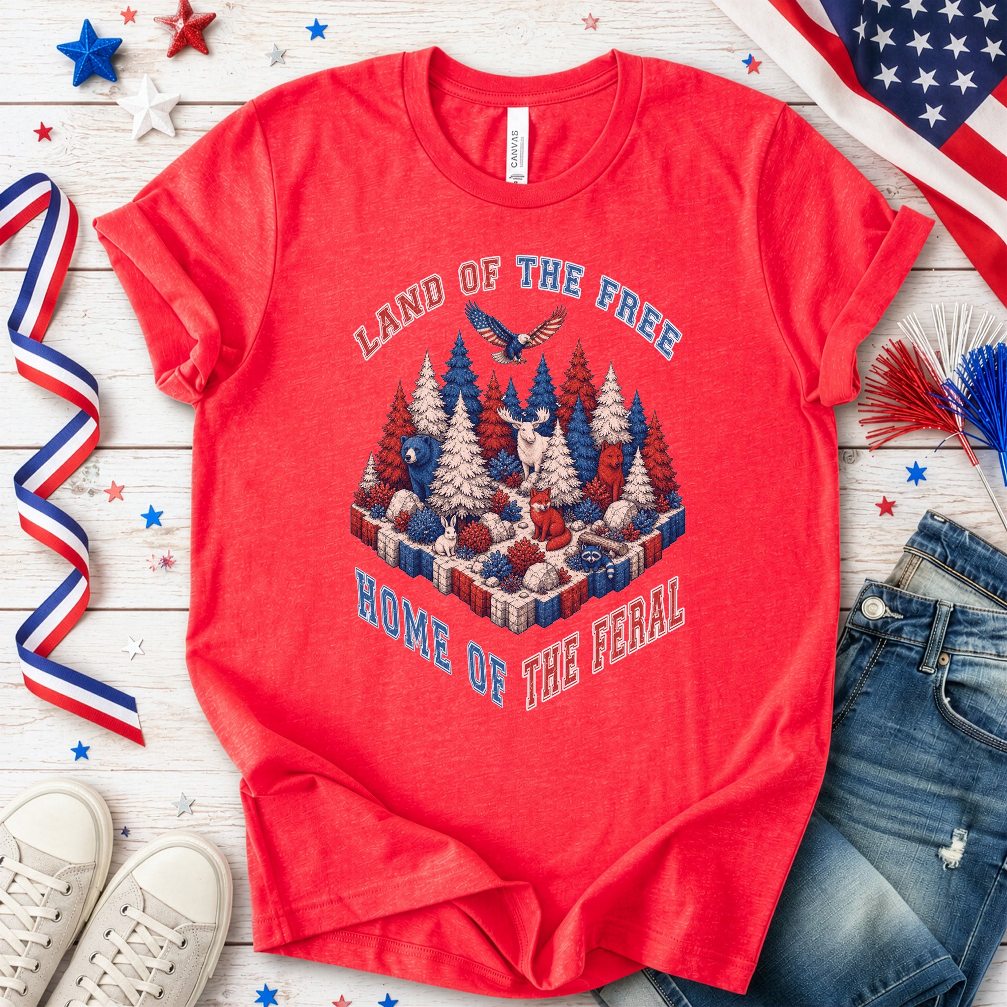 Land of the Free Home of the Feral Patriotic Wildlife T-Shirt