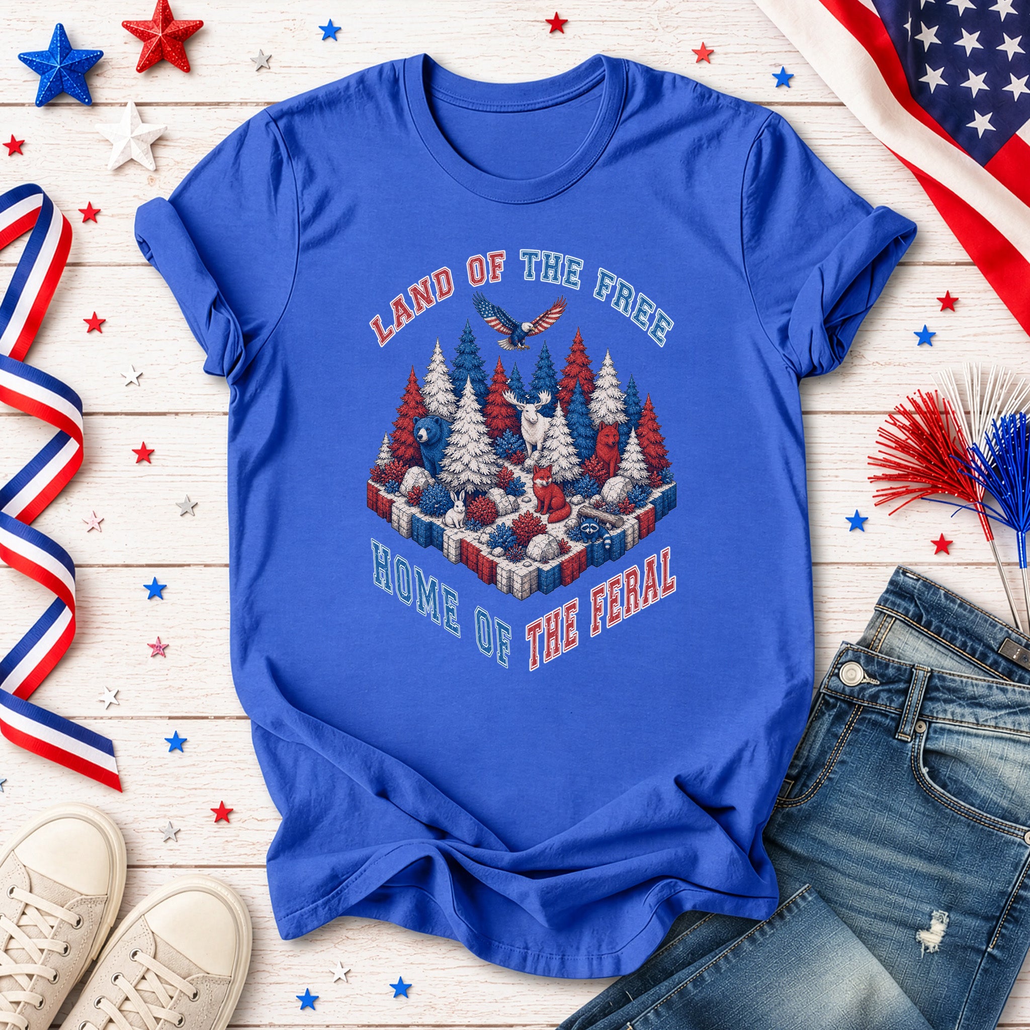 Land of the Free Home of the Feral Patriotic Wildlife T-Shirt