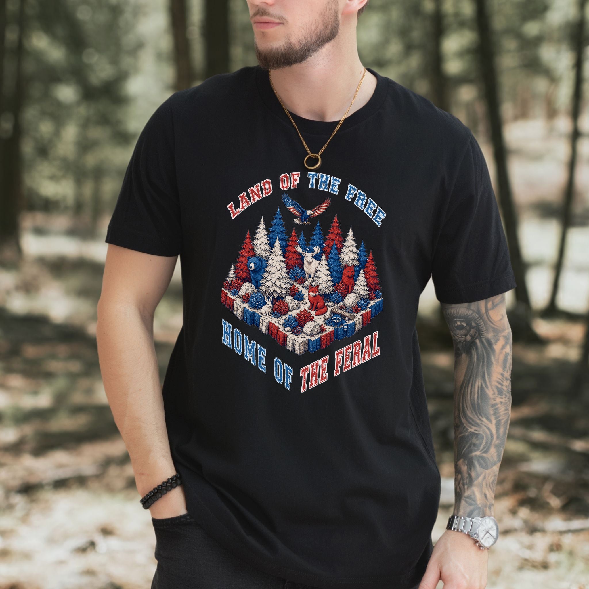 Land of the Free Home of the Feral Patriotic Wildlife T-Shirt
