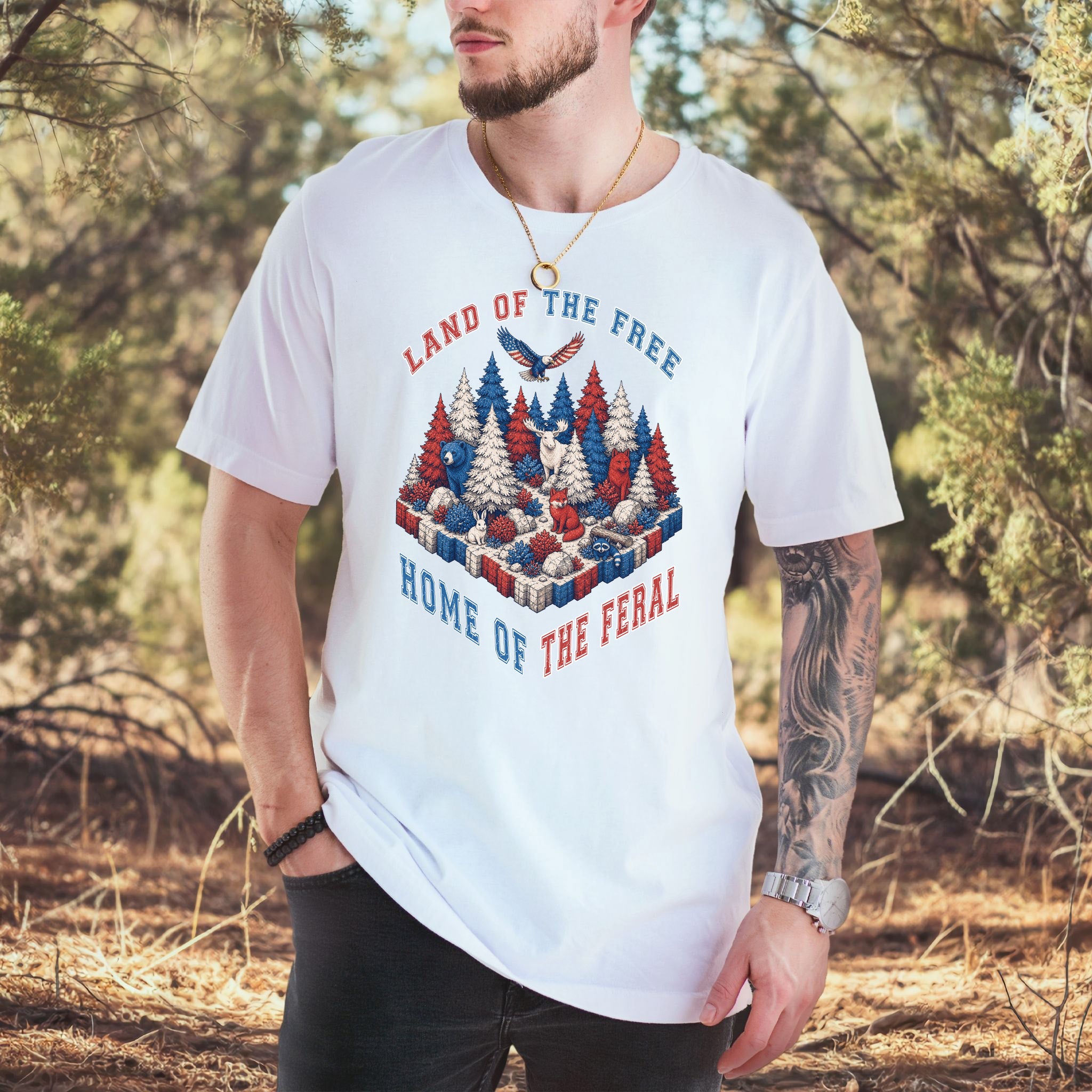 Land of the Free Home of the Feral Patriotic Wildlife T-Shirt