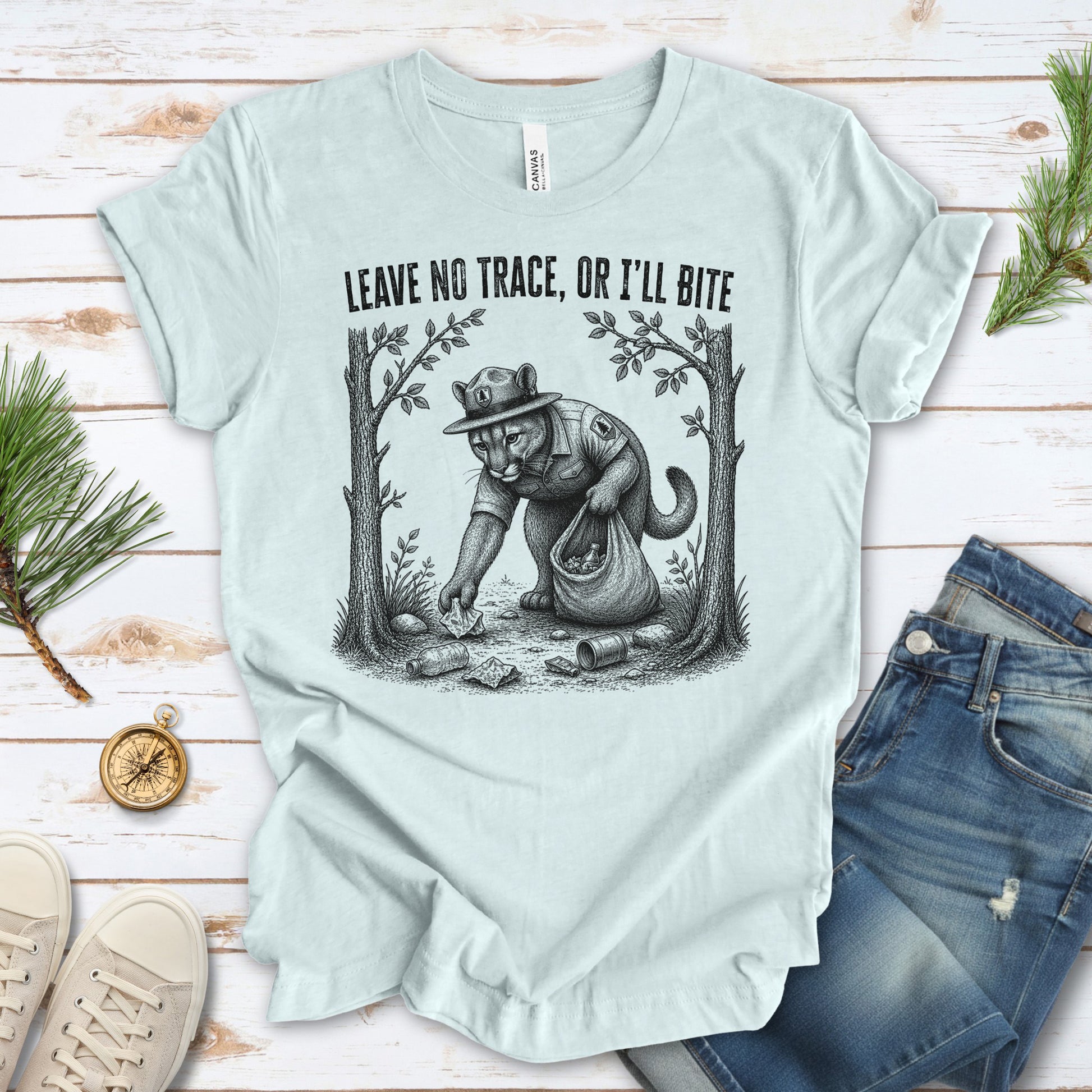 Leave No Trace Or I’ll Bite Funny Cougar Park Ranger Hiking T-Shirt
