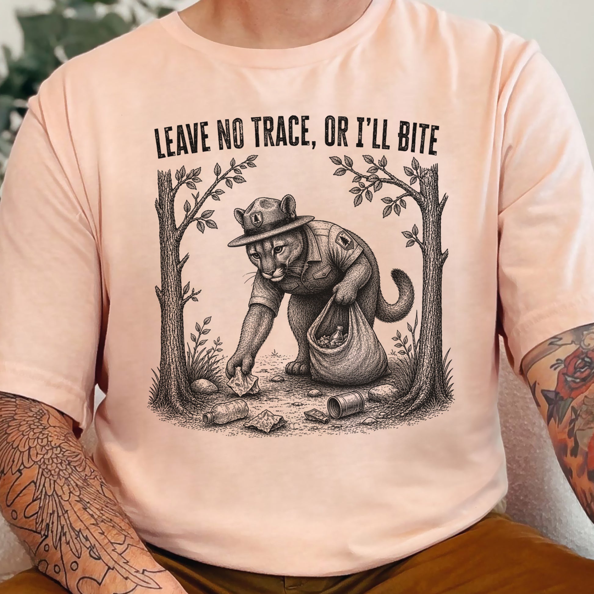 Leave No Trace Or I’ll Bite Funny Cougar Park Ranger Hiking T-Shirt
