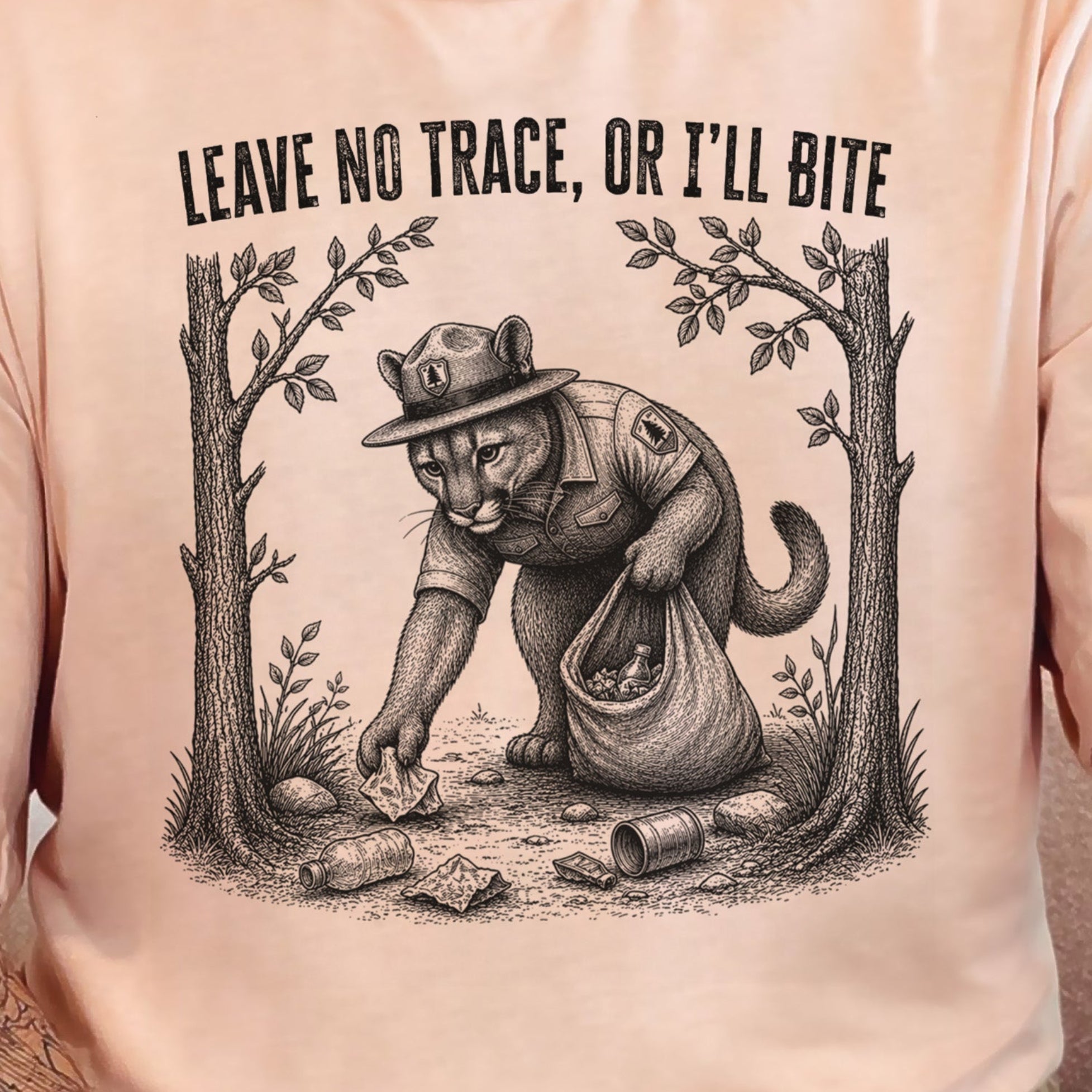 Leave No Trace Or I’ll Bite Funny Cougar Park Ranger Hiking T-Shirt