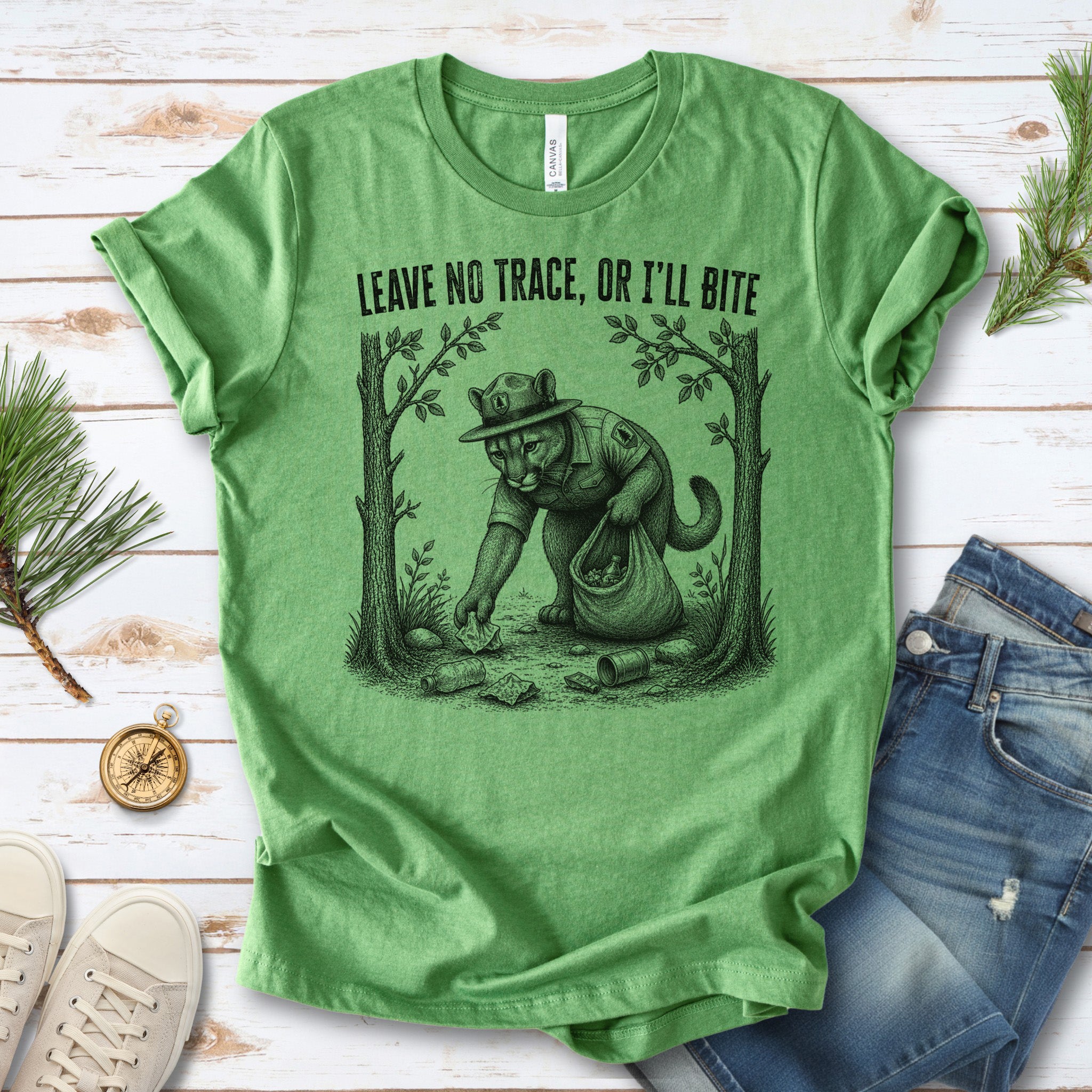 Leave No Trace Or I’ll Bite Funny Cougar Park Ranger Hiking T-Shirt