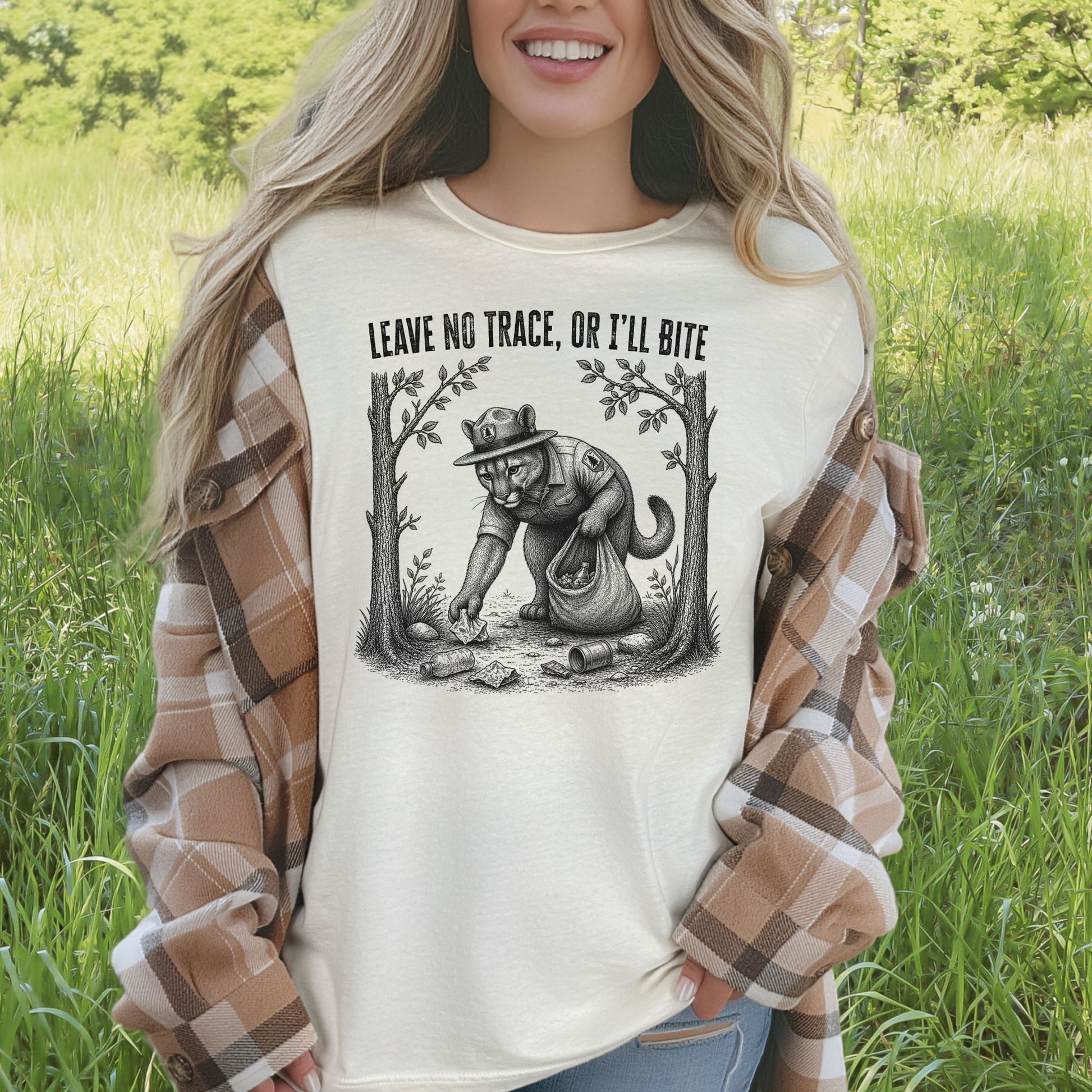 Leave No Trace Or I’ll Bite Funny Cougar Park Ranger Hiking T-Shirt