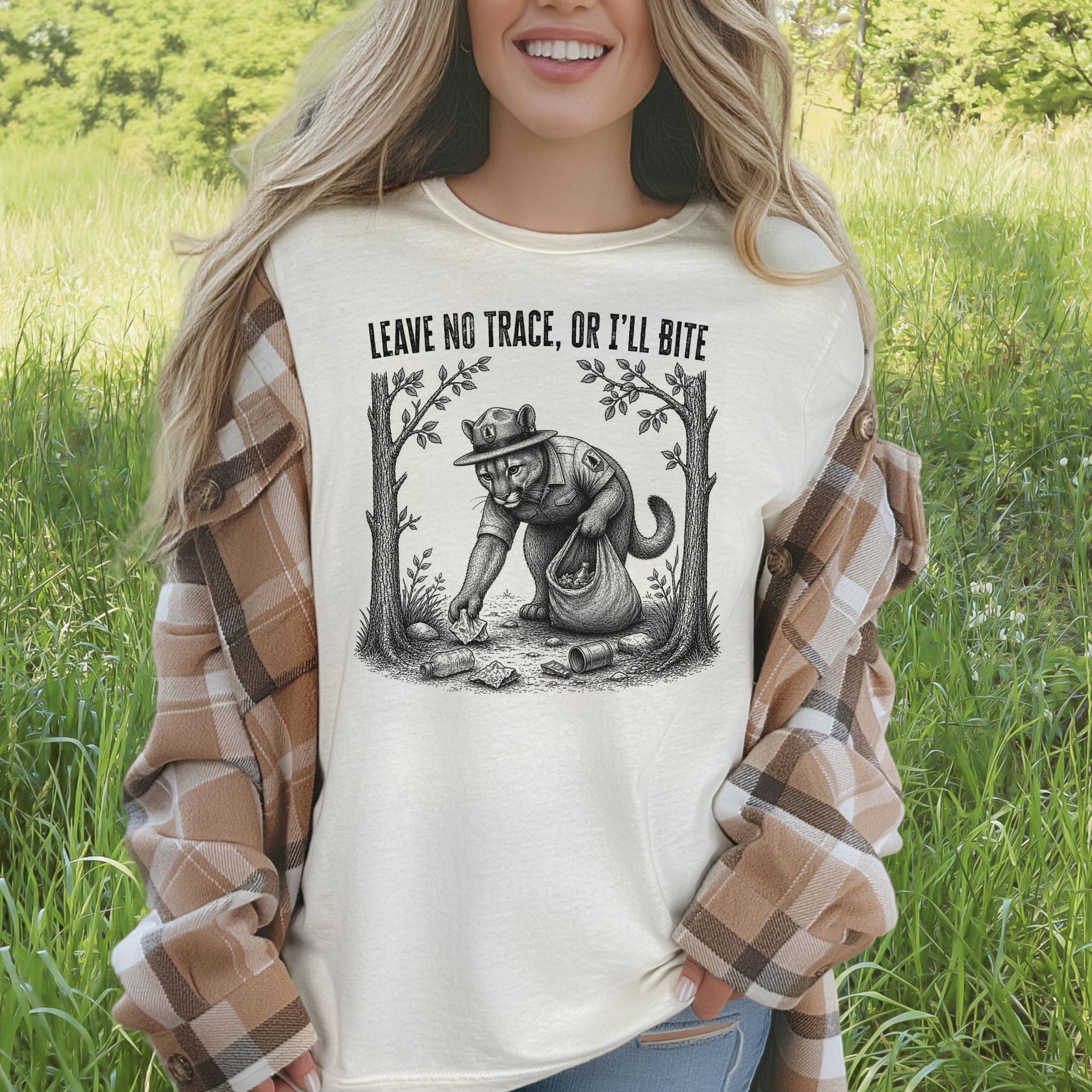 Leave No Trace Or I’ll Bite Funny Cougar Park Ranger Hiking T-Shirt