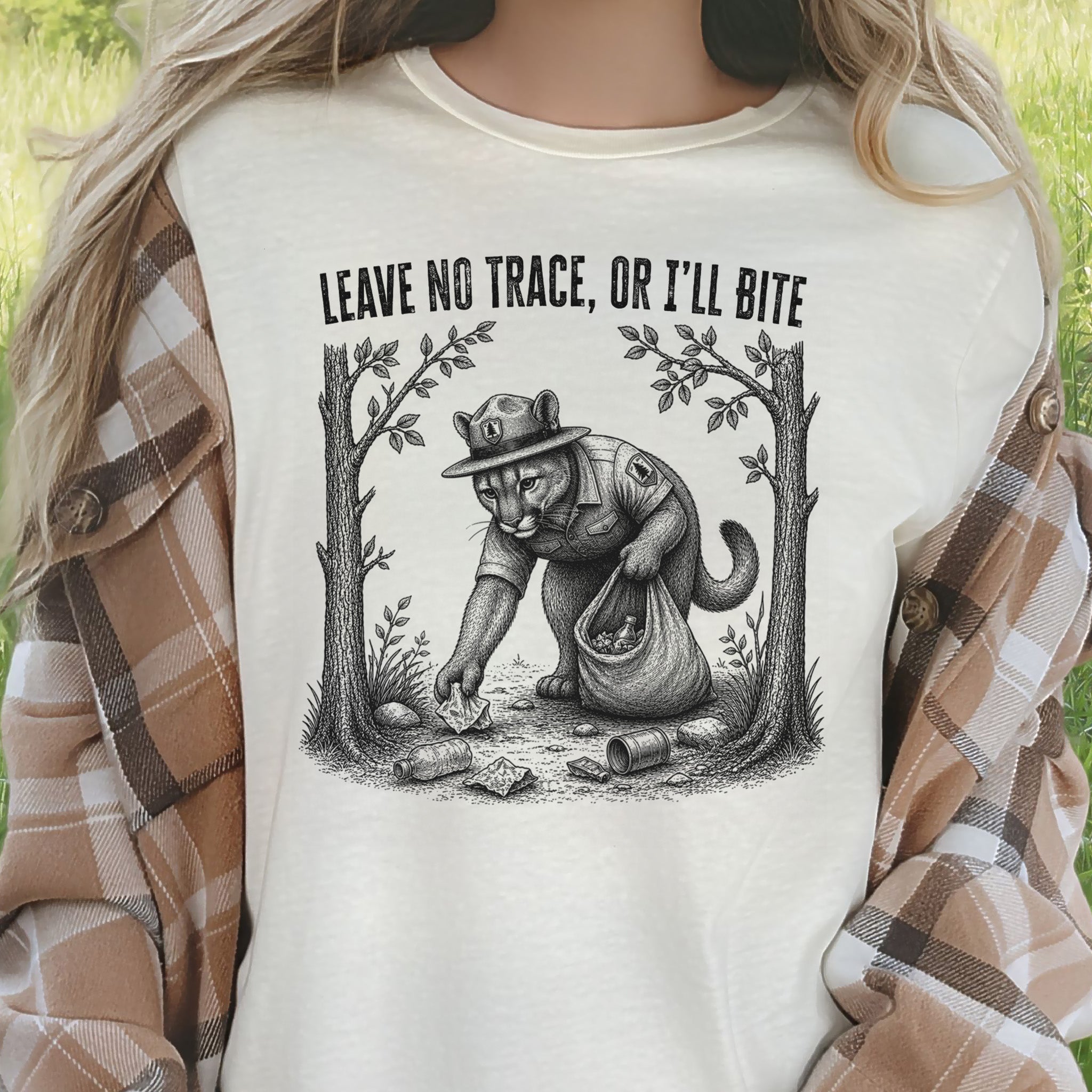Leave No Trace Or I’ll Bite Funny Cougar Park Ranger Hiking T-Shirt