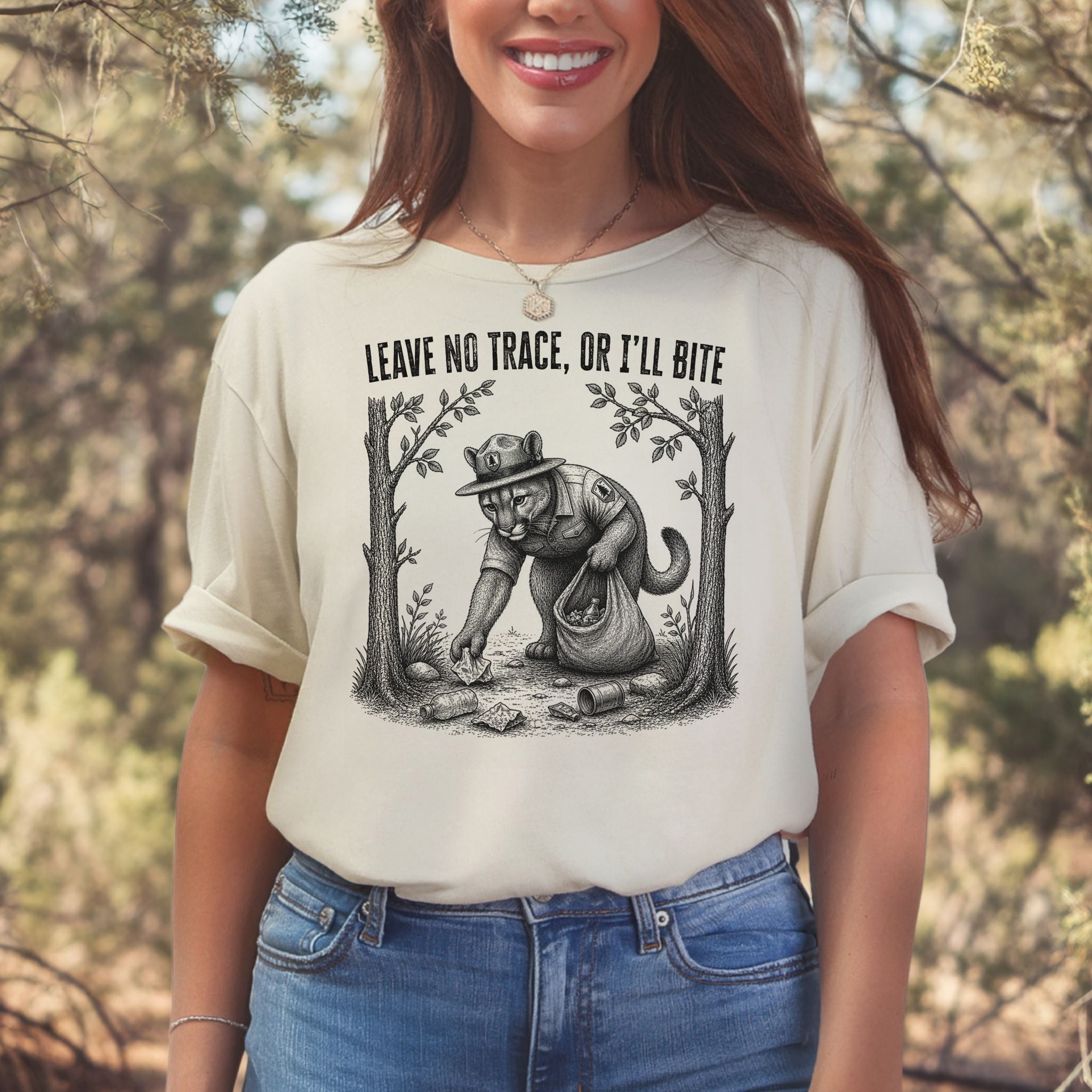Leave No Trace Or I’ll Bite Funny Cougar Park Ranger Hiking T-Shirt