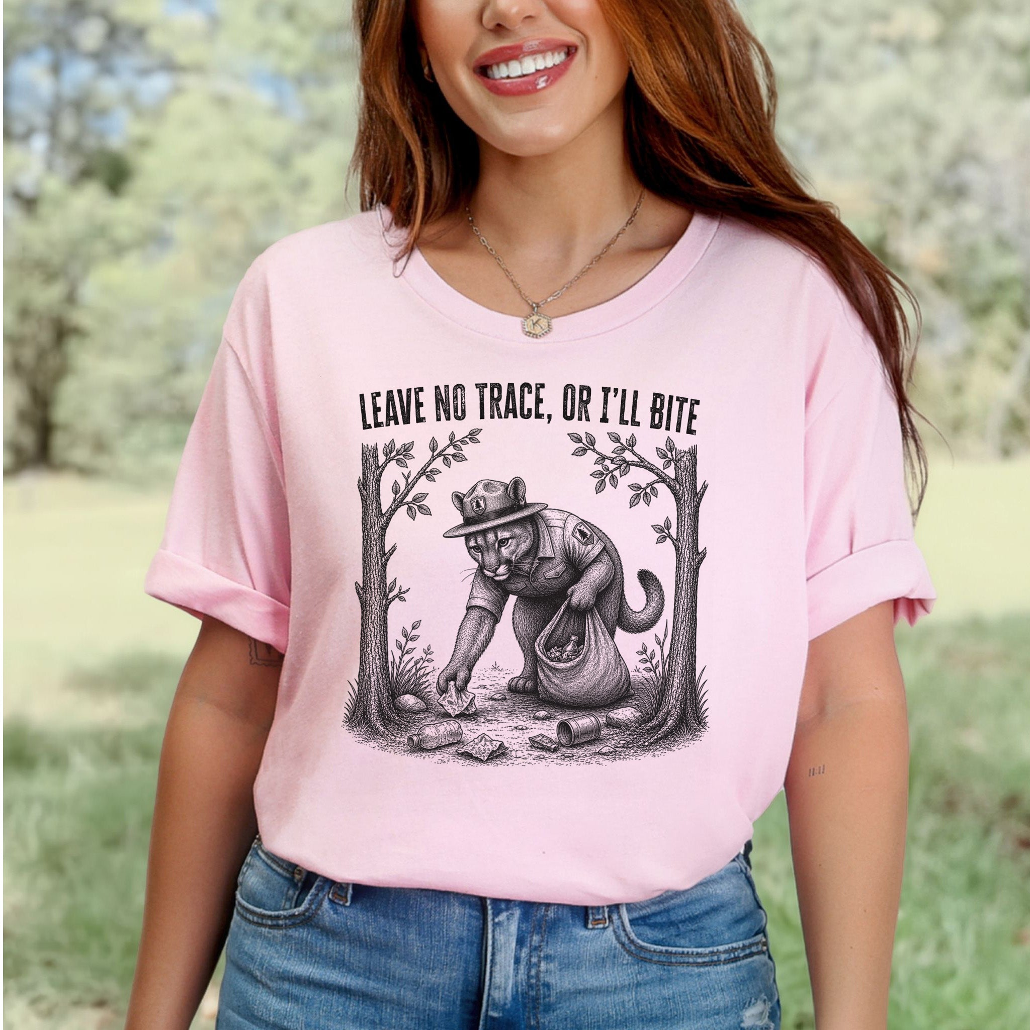 Leave No Trace Or I’ll Bite Funny Cougar Park Ranger Hiking T-Shirt