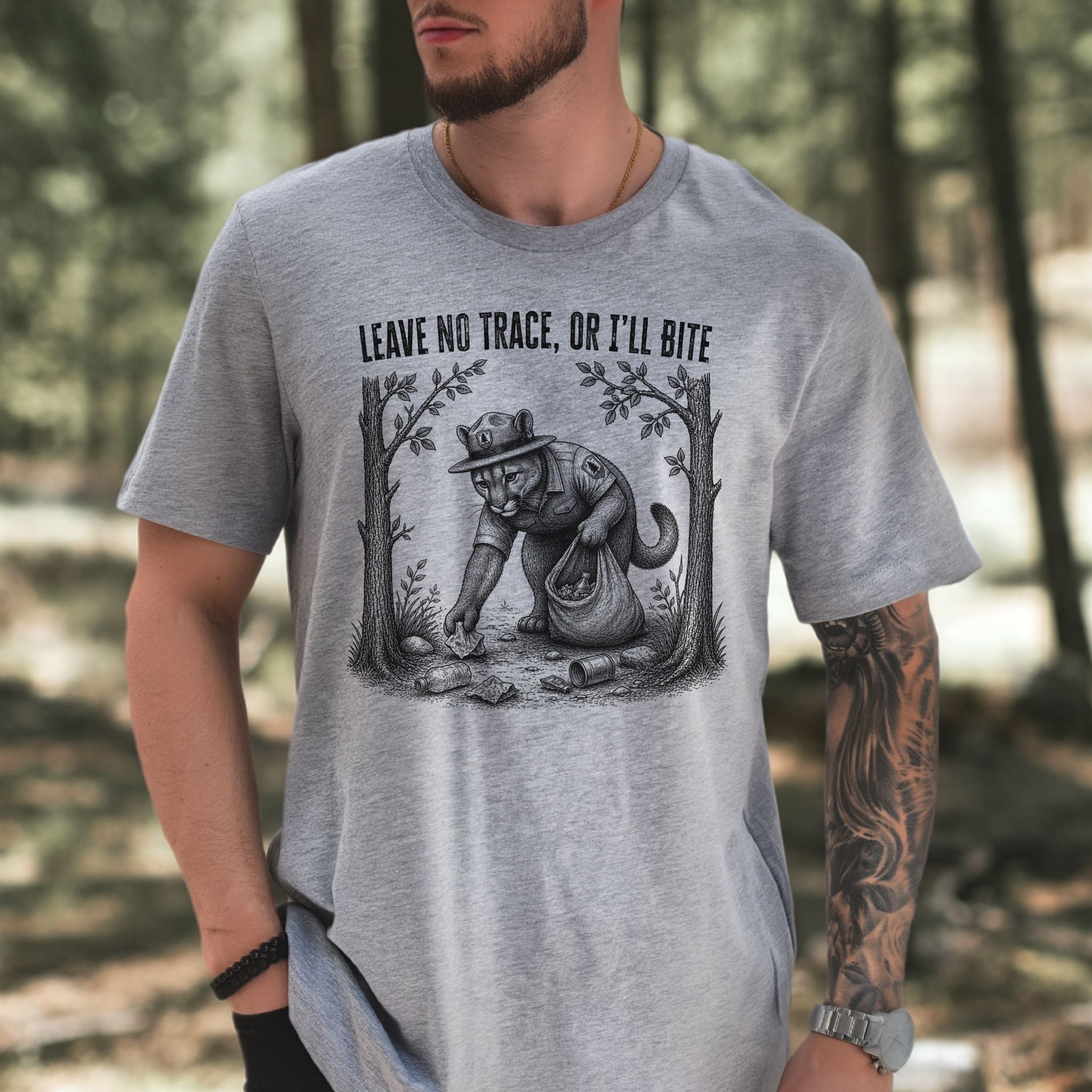 Leave No Trace Or I’ll Bite Funny Cougar Park Ranger Hiking T-Shirt