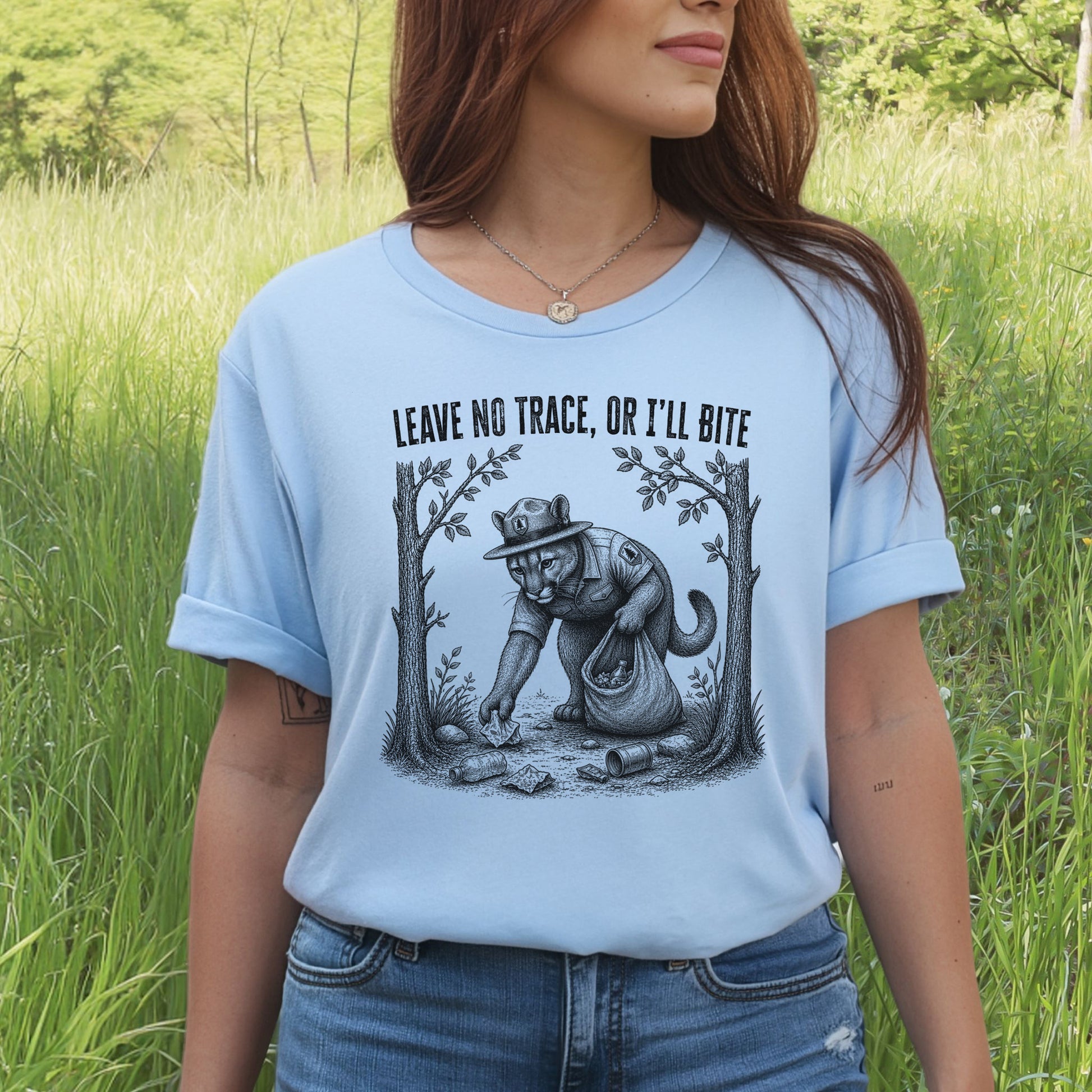 Leave No Trace Or I’ll Bite Funny Cougar Park Ranger Hiking T-Shirt