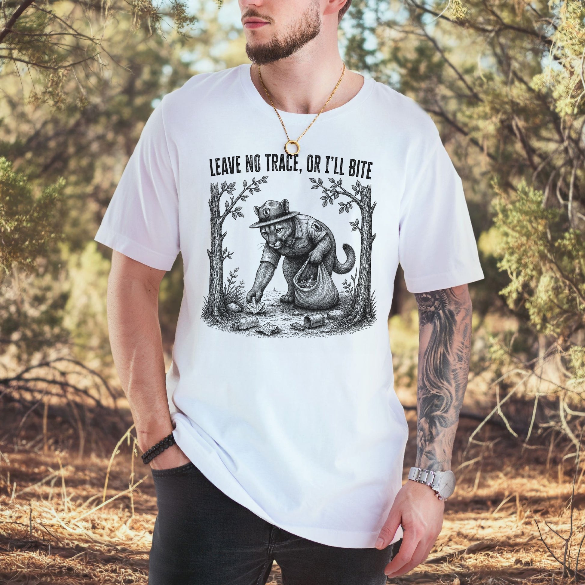 Leave No Trace Or I’ll Bite Funny Cougar Park Ranger Hiking T-Shirt
